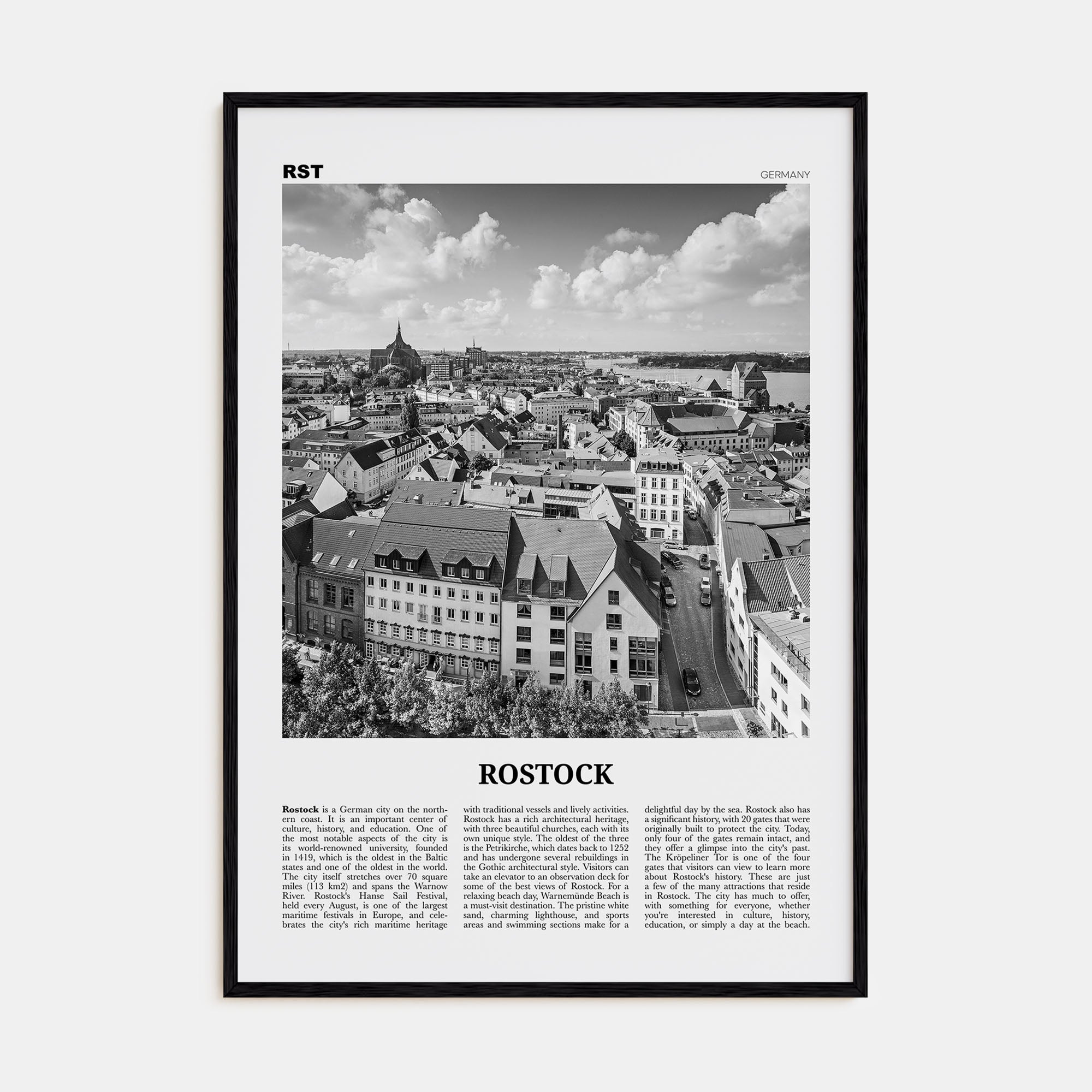Rostock Travel B&W Poster