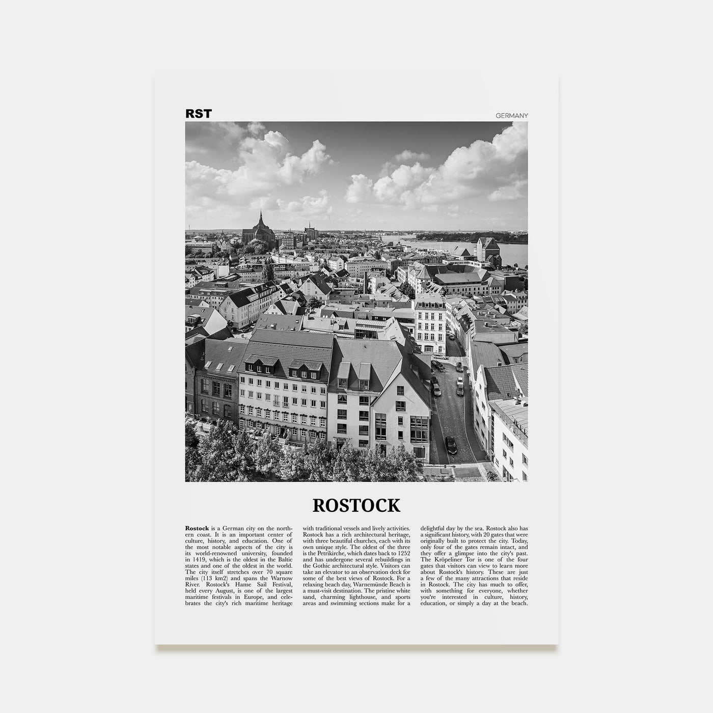 Rostock Travel B&W Poster