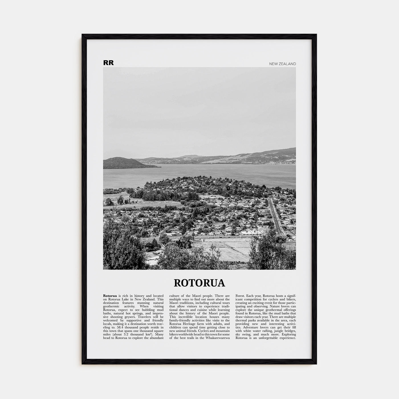 Rotorua Travel B&W Poster