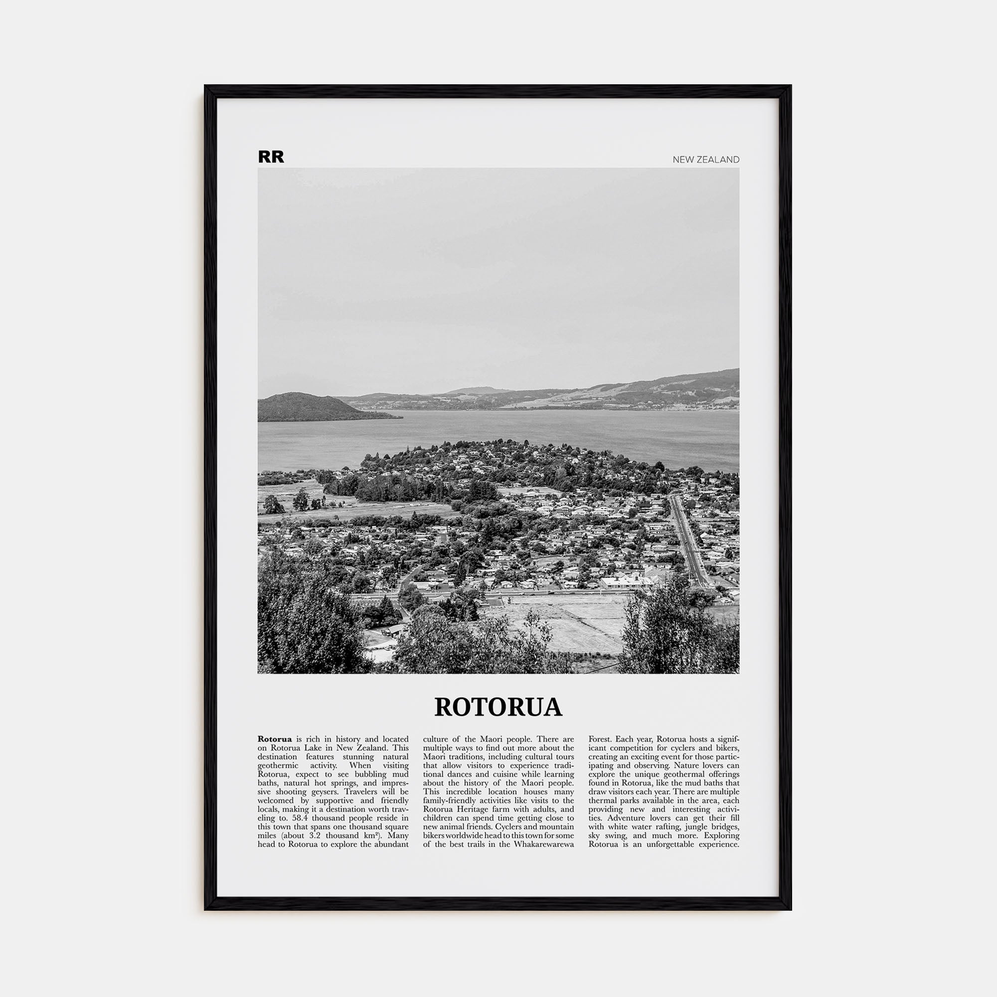 Rotorua Travel B&W Poster