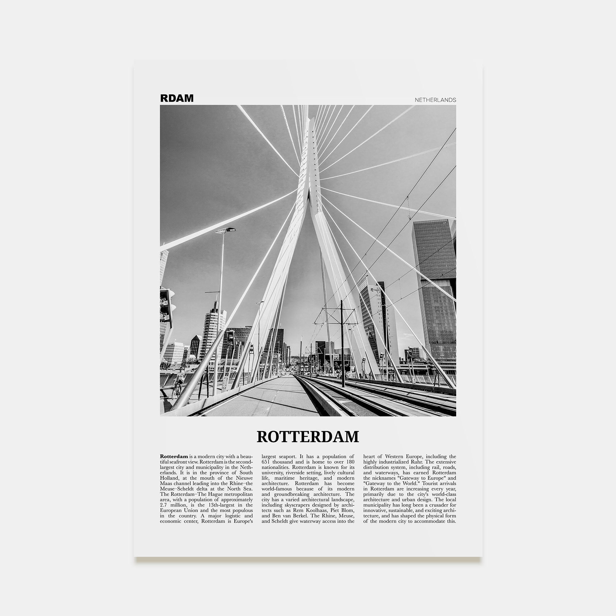 Rotterdam Travel B&W No 1 Poster