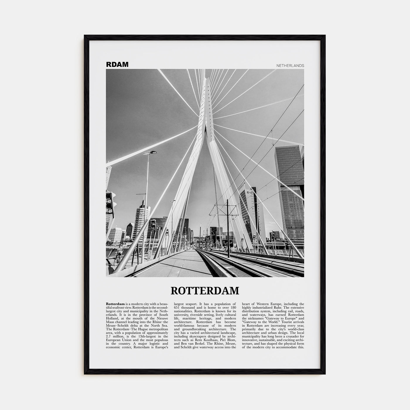 Rotterdam Travel B&W No 1 Poster