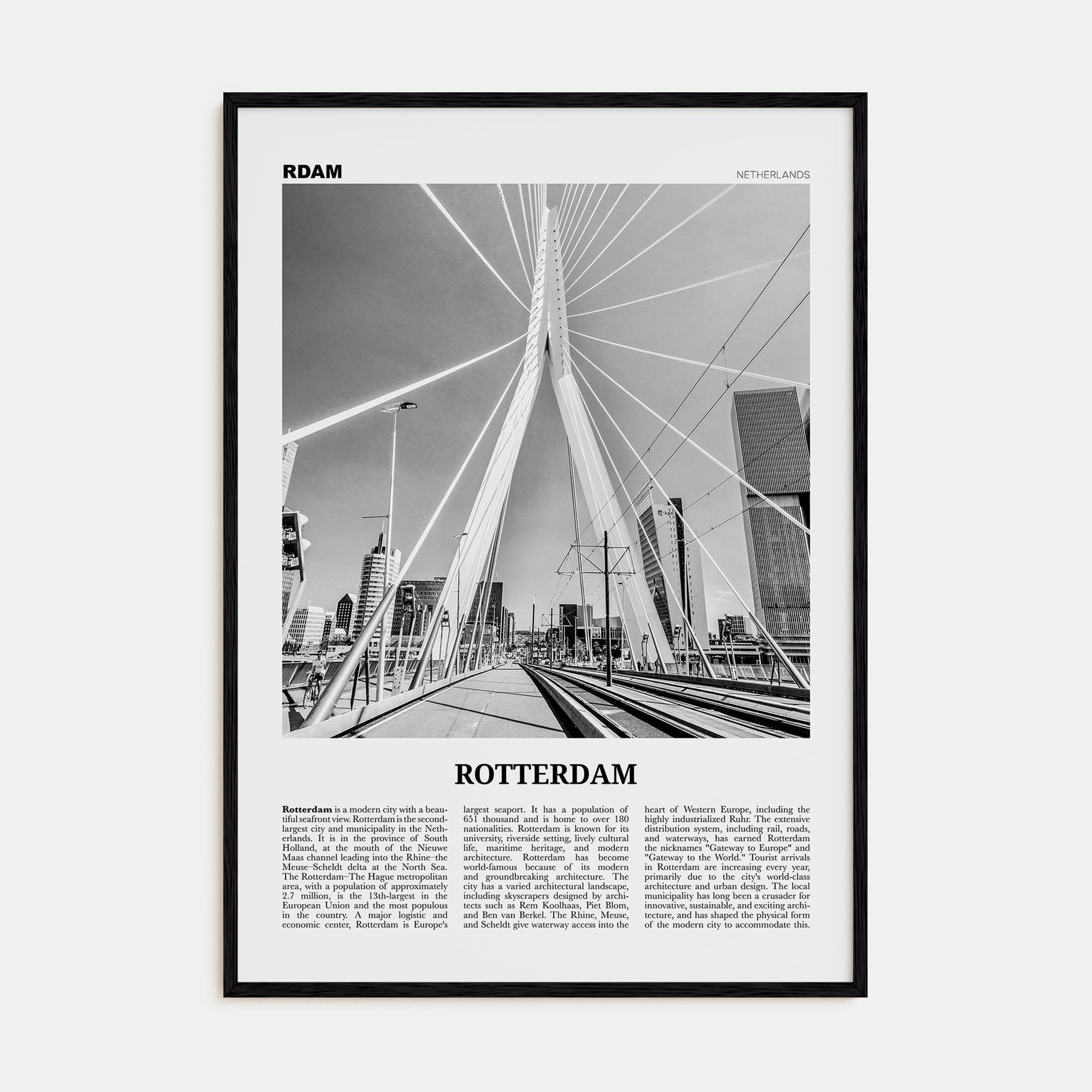Rotterdam Travel B&W No 1 Poster