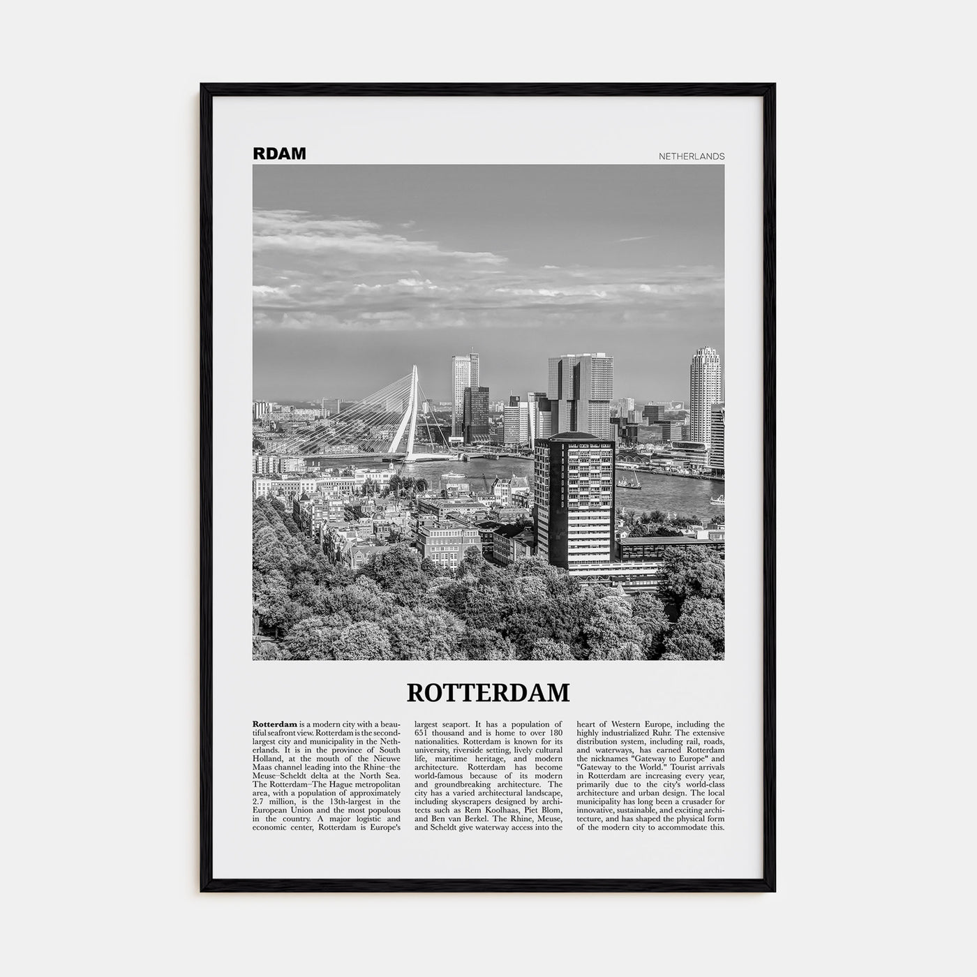 Rotterdam Travel B&W No 2 Poster
