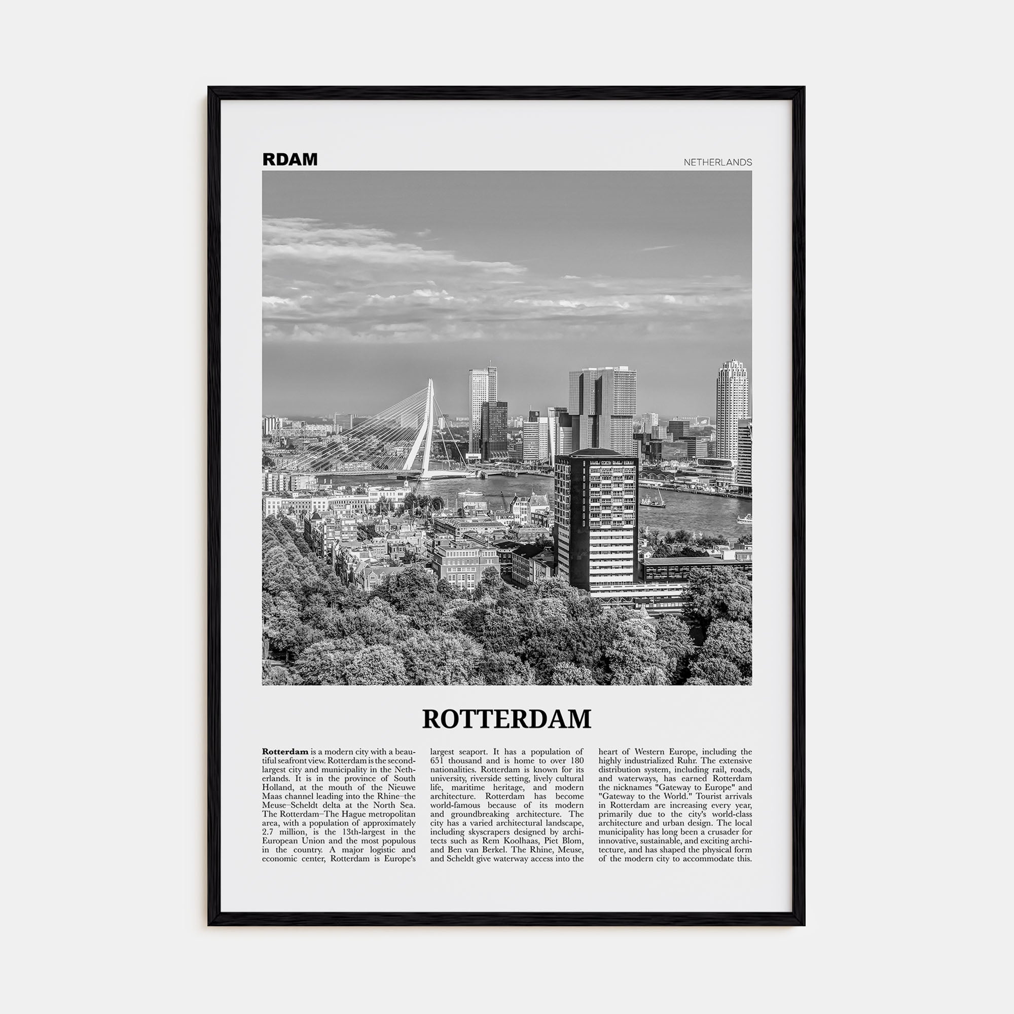 Rotterdam Travel B&W No 2 Poster