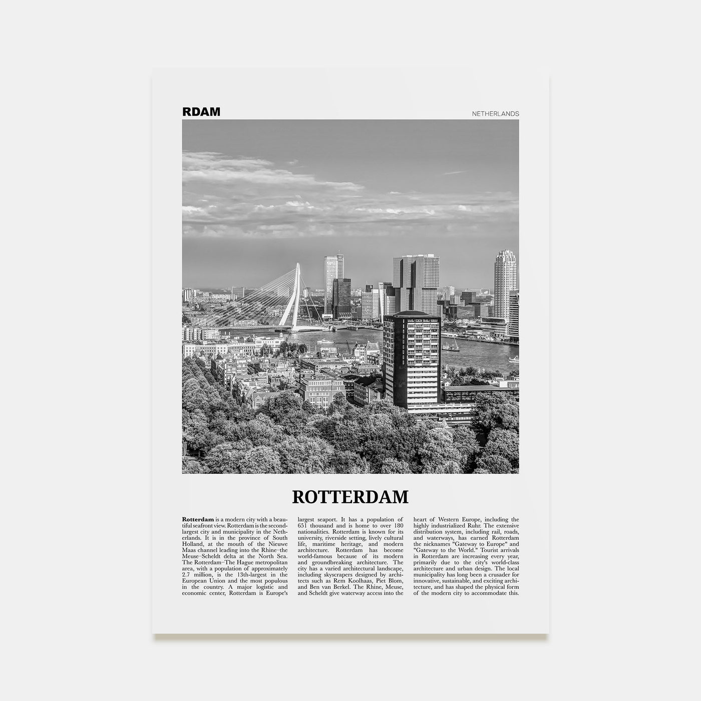 Rotterdam Travel B&W No 2 Poster
