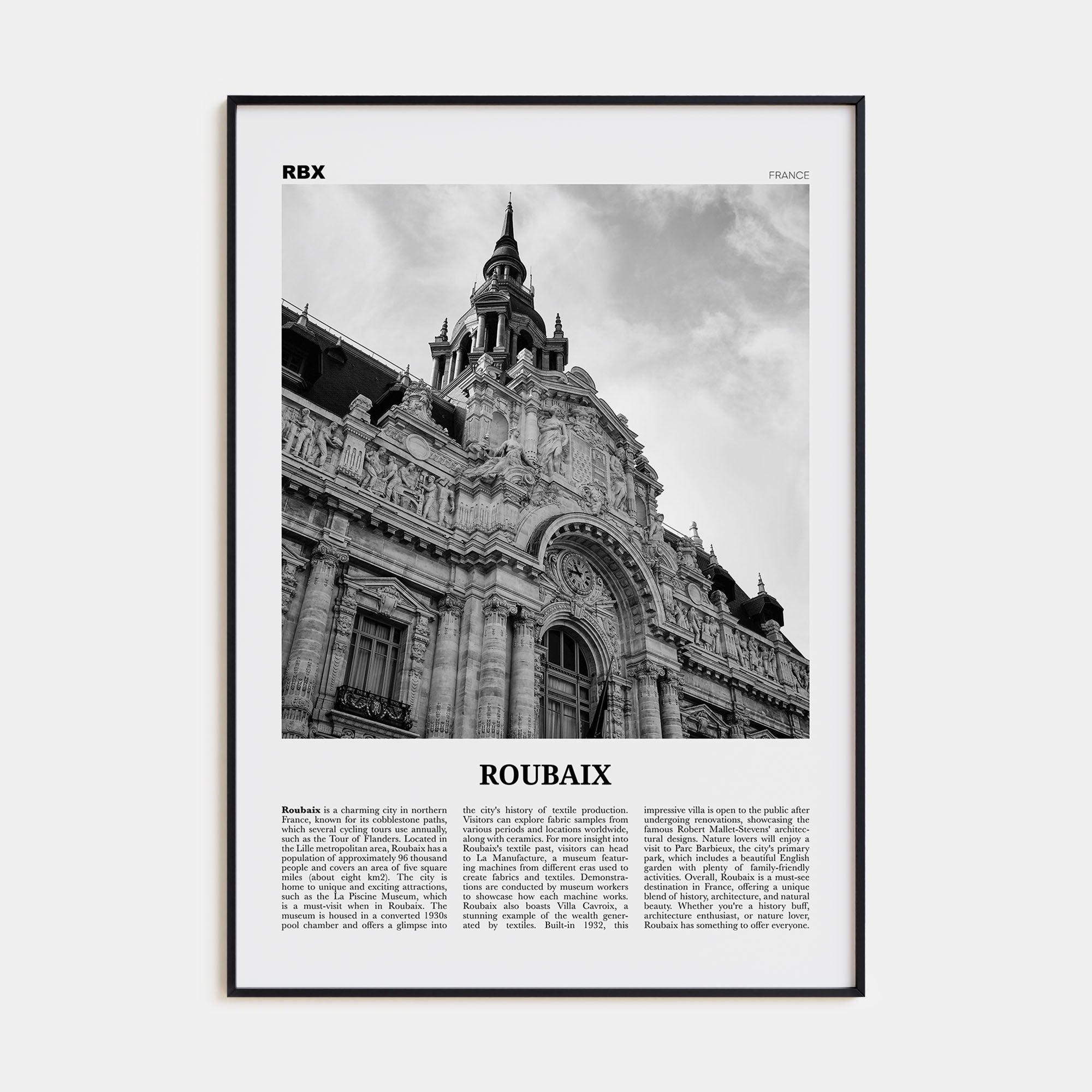 Roubaix Travel B&W Poster