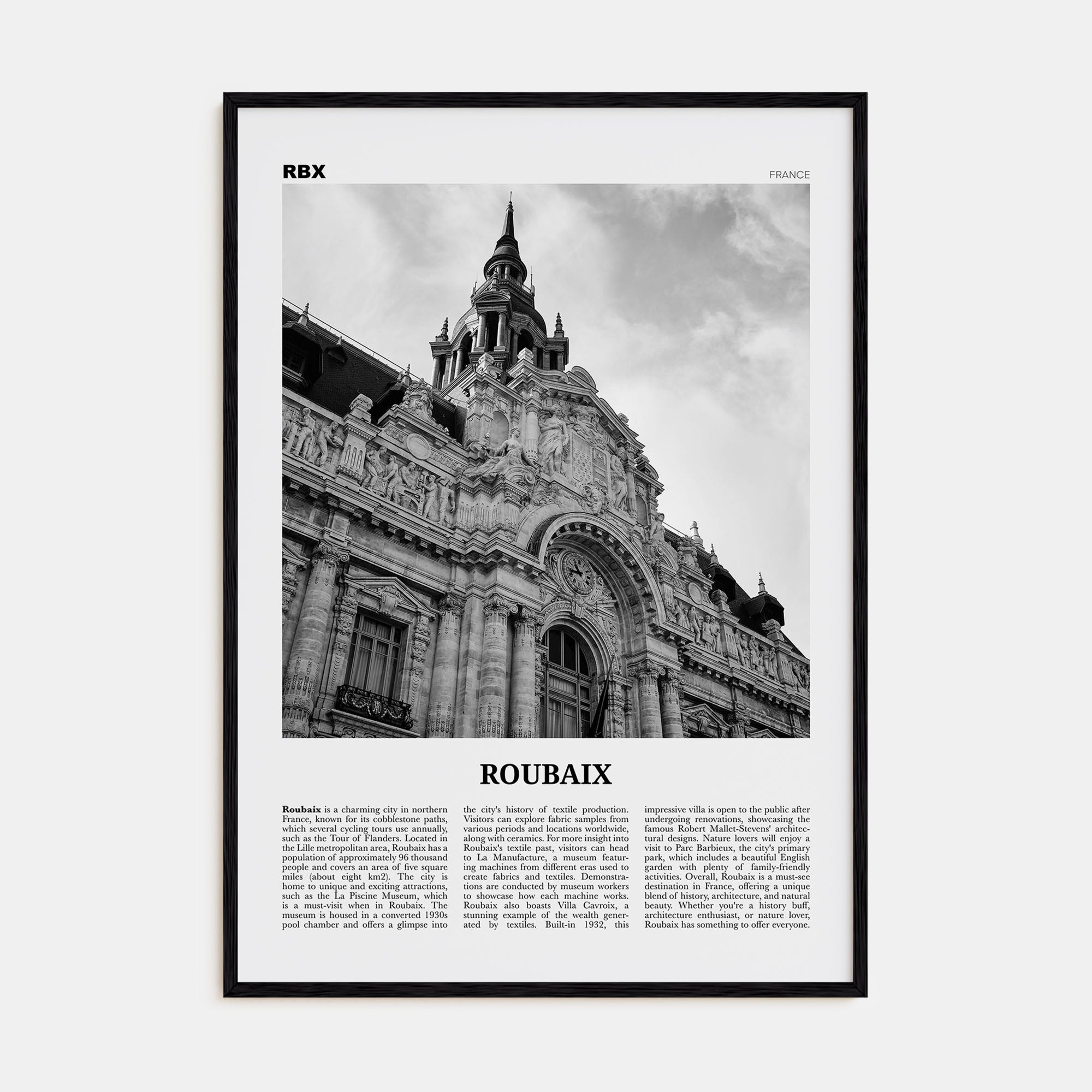 Roubaix Travel B&W Poster