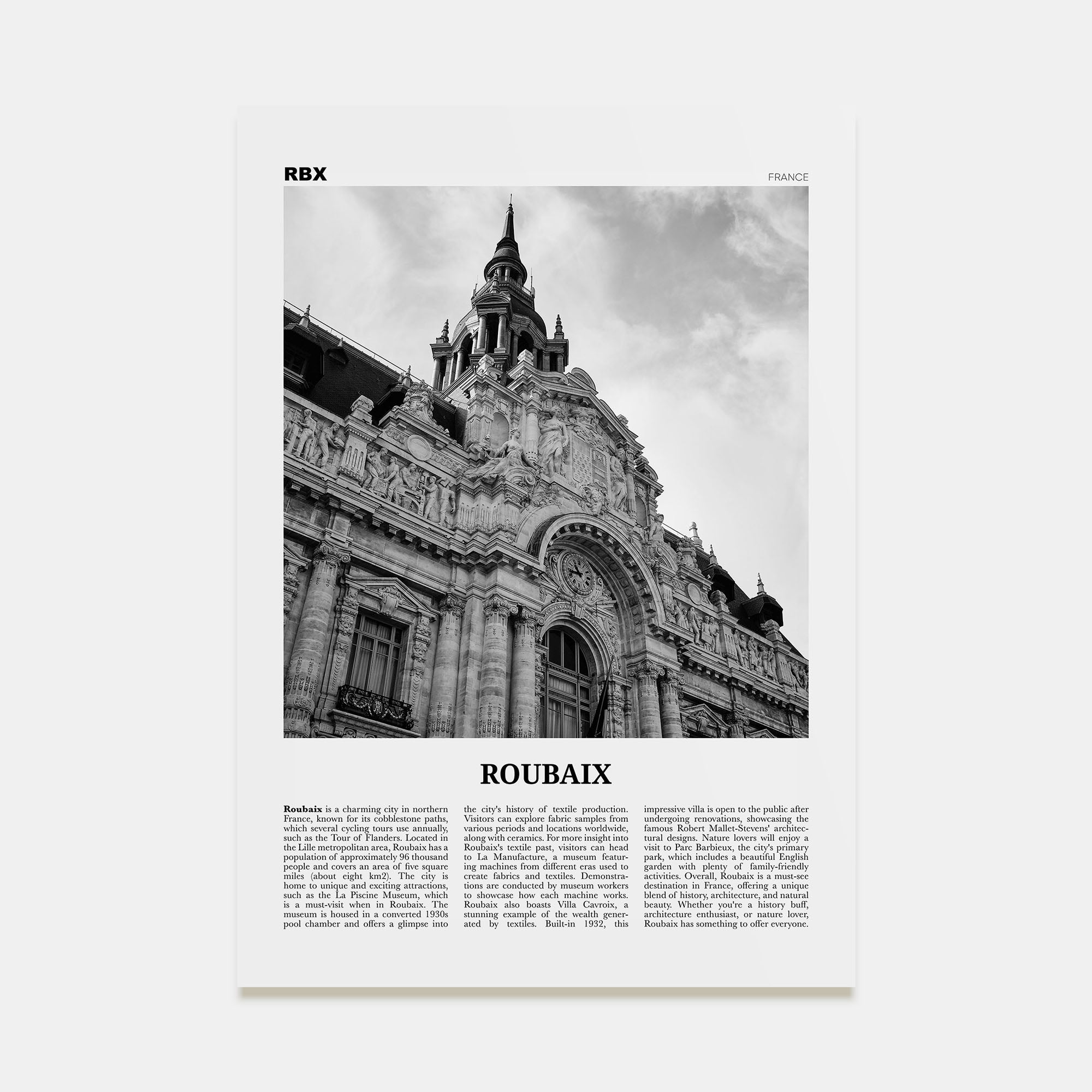 Roubaix Travel B&W Poster