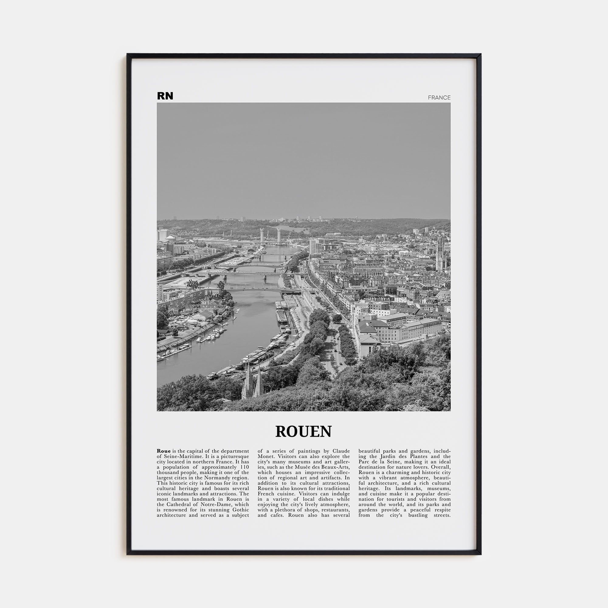 Rouen Travel B&W Poster