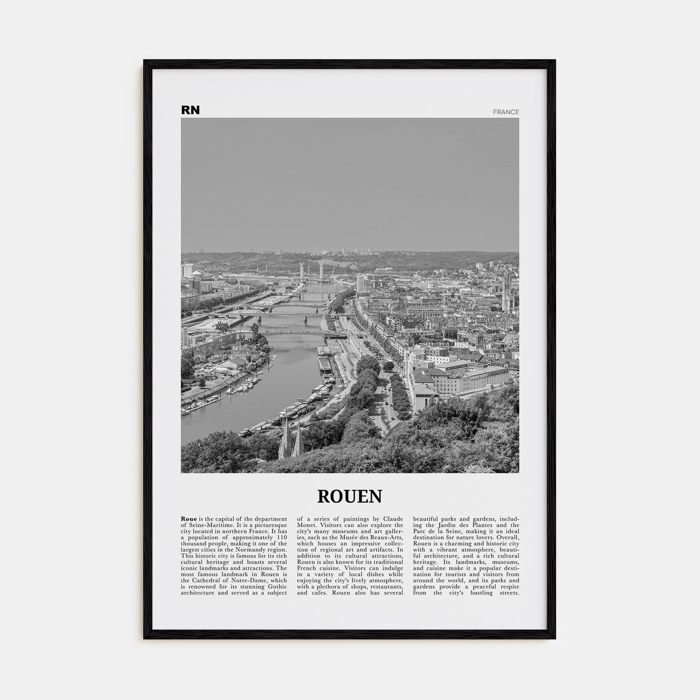 Rouen Travel B&W Poster