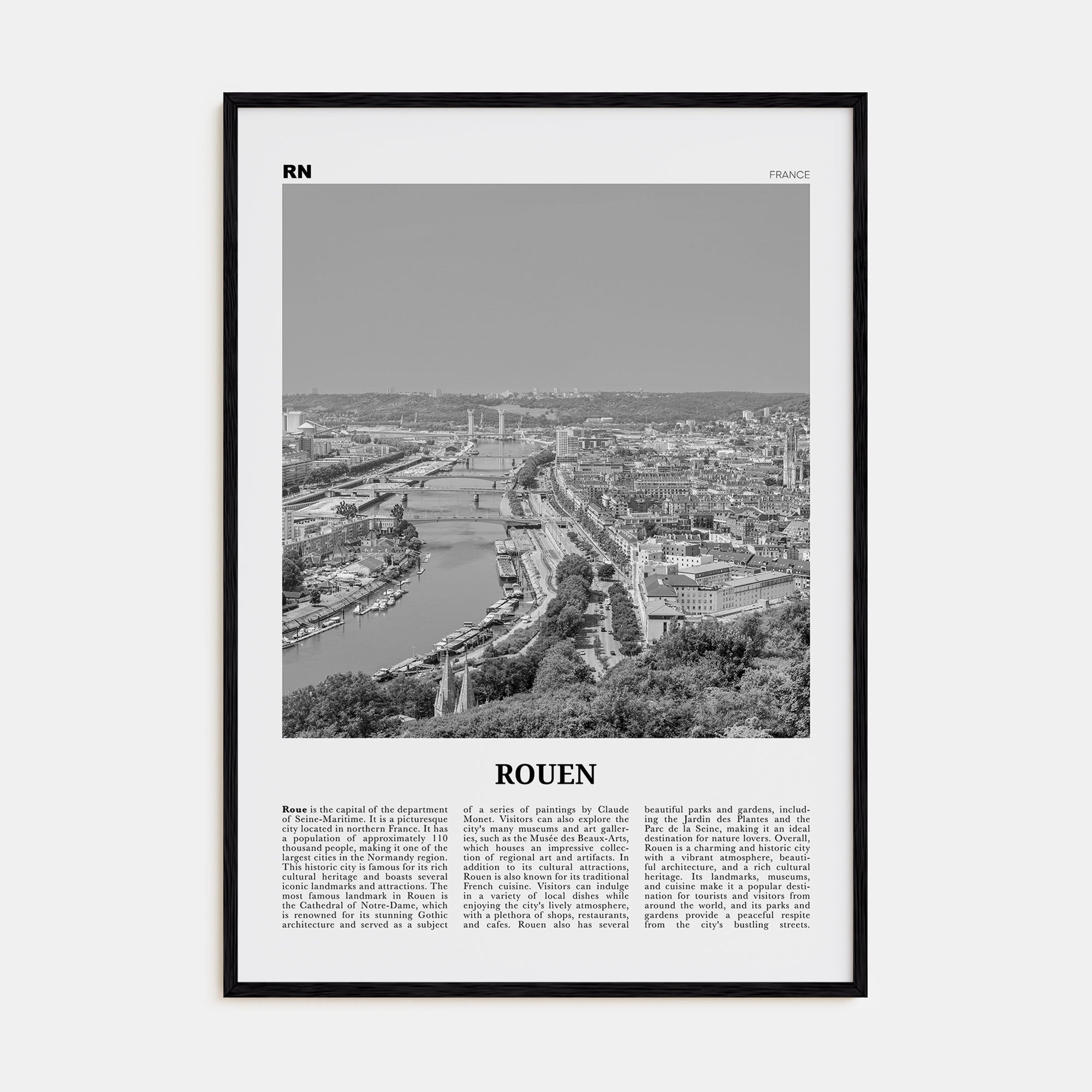 Rouen Travel B&W Poster