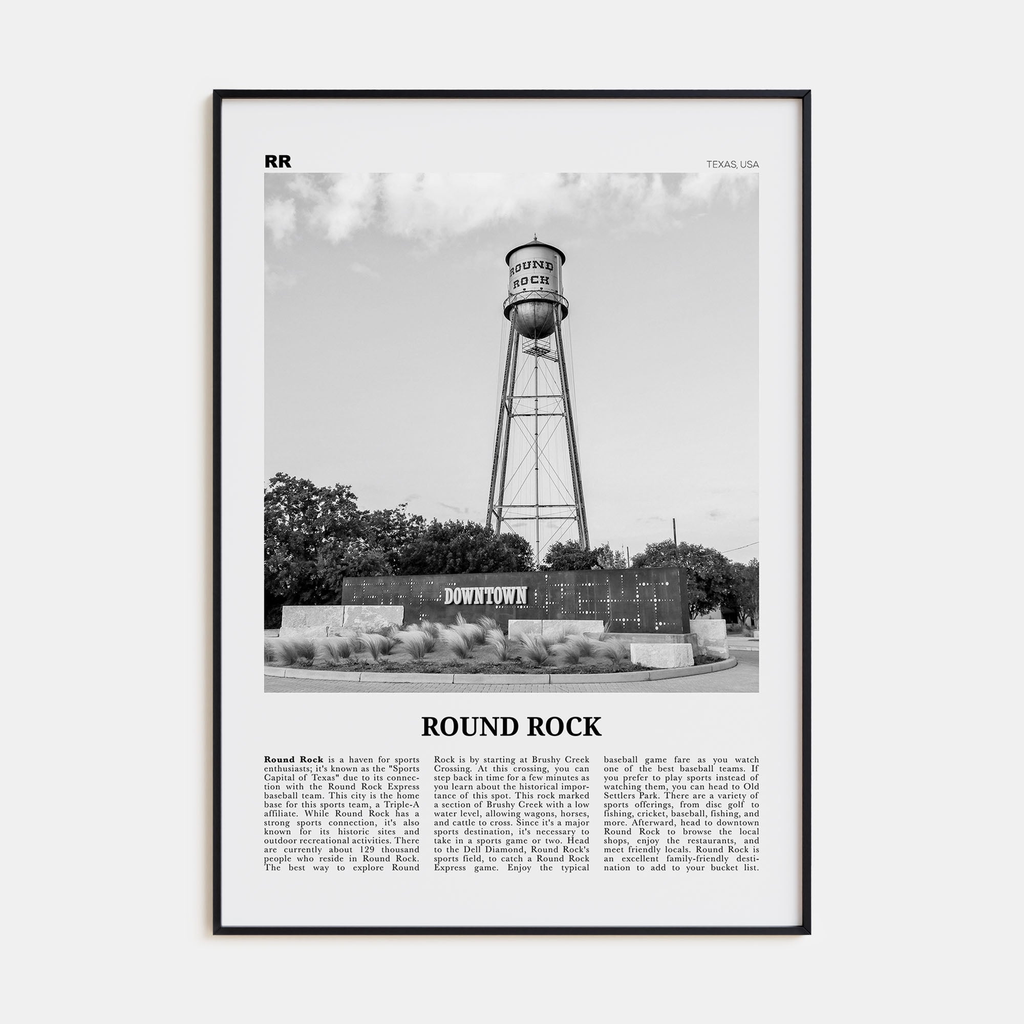 Round Rock Travel B&W Poster