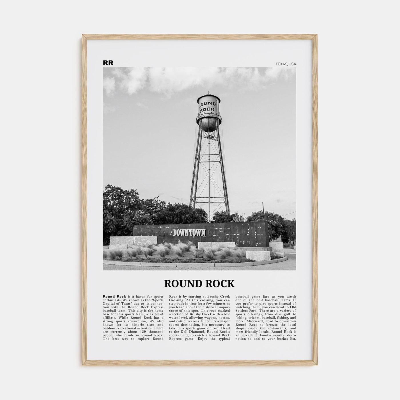 Round Rock Travel B&W Poster