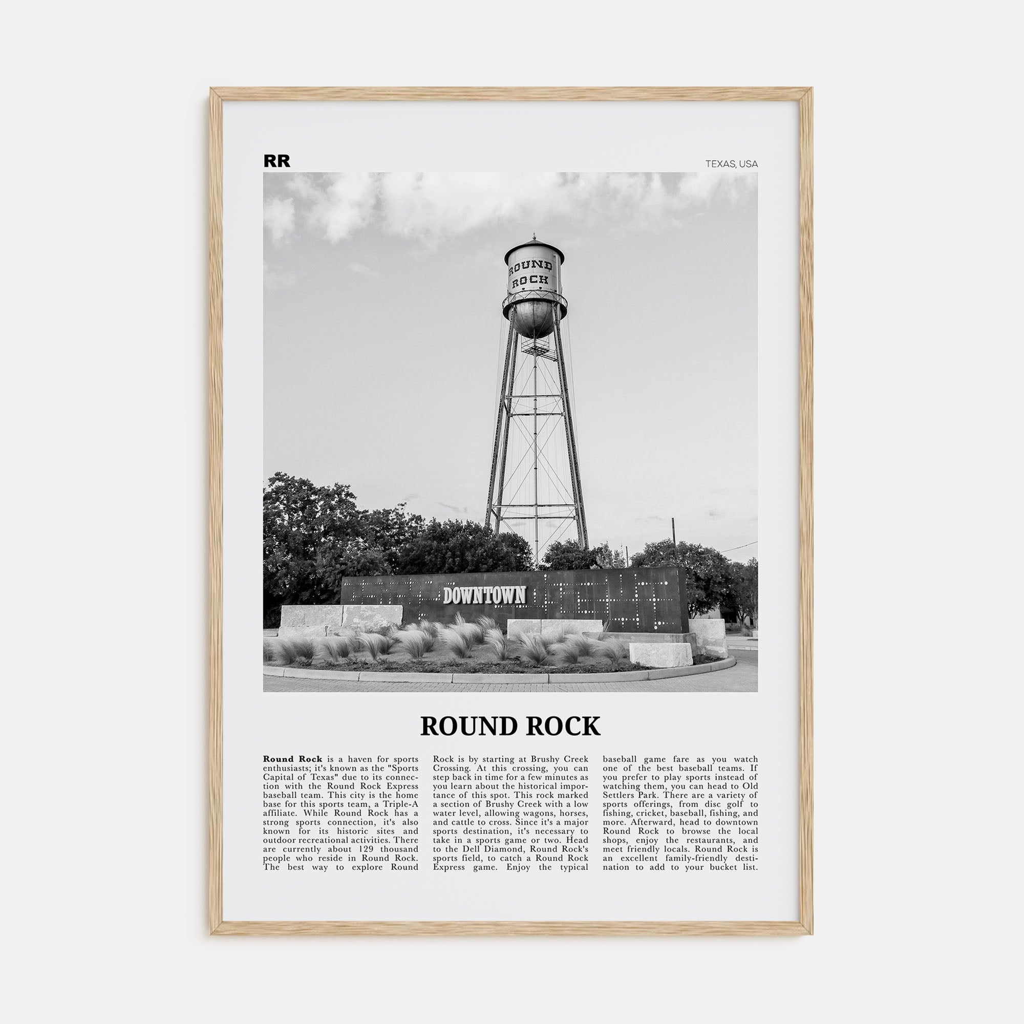 Round Rock Travel B&W Poster