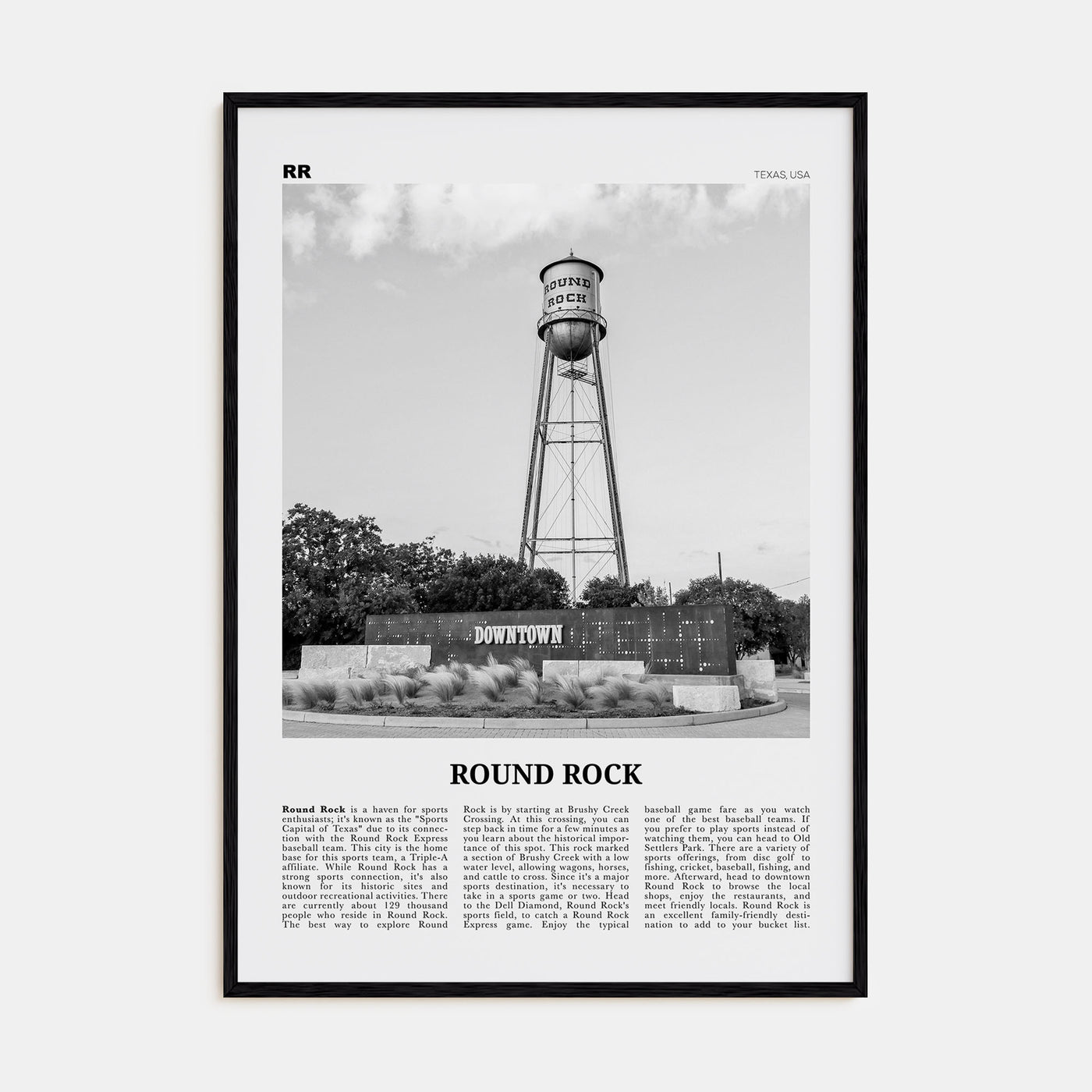 Round Rock Travel B&W Poster