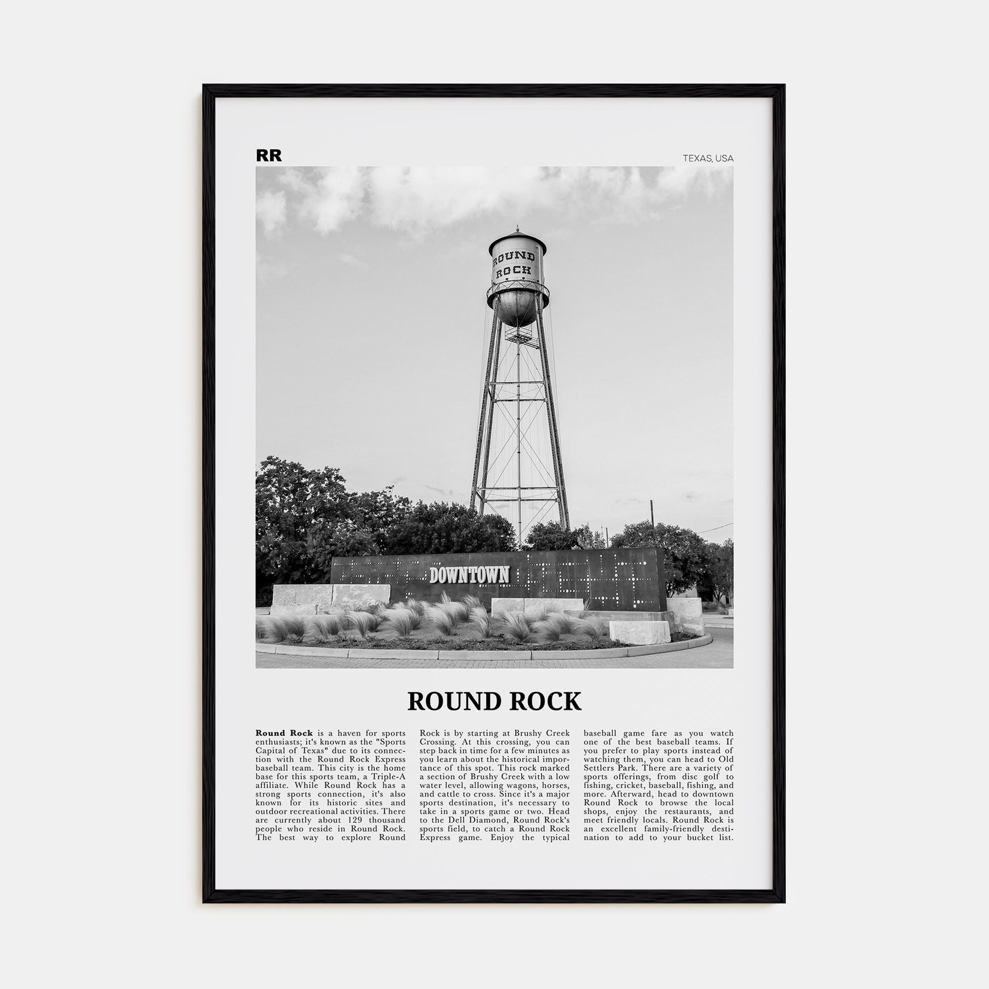 Round Rock Travel B&W Poster