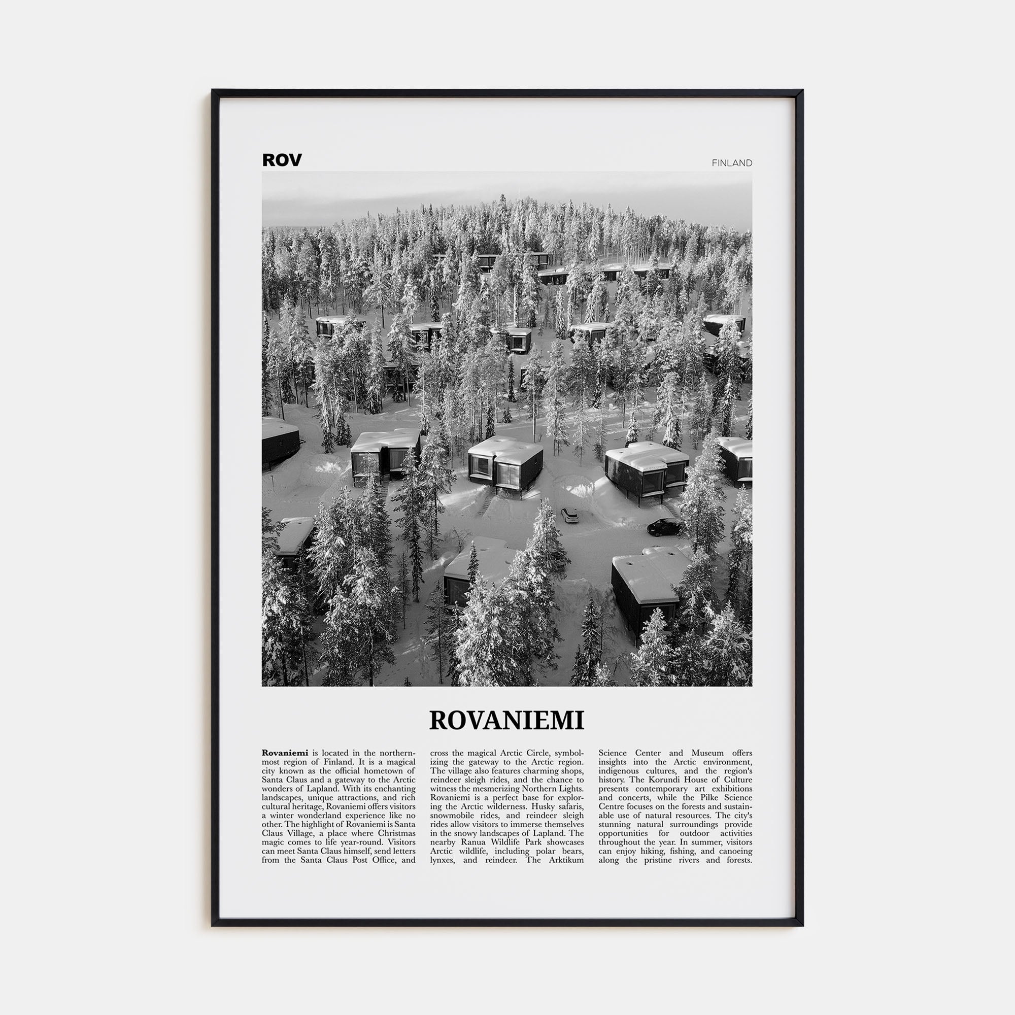 Rovaniemi Travel B&W Poster