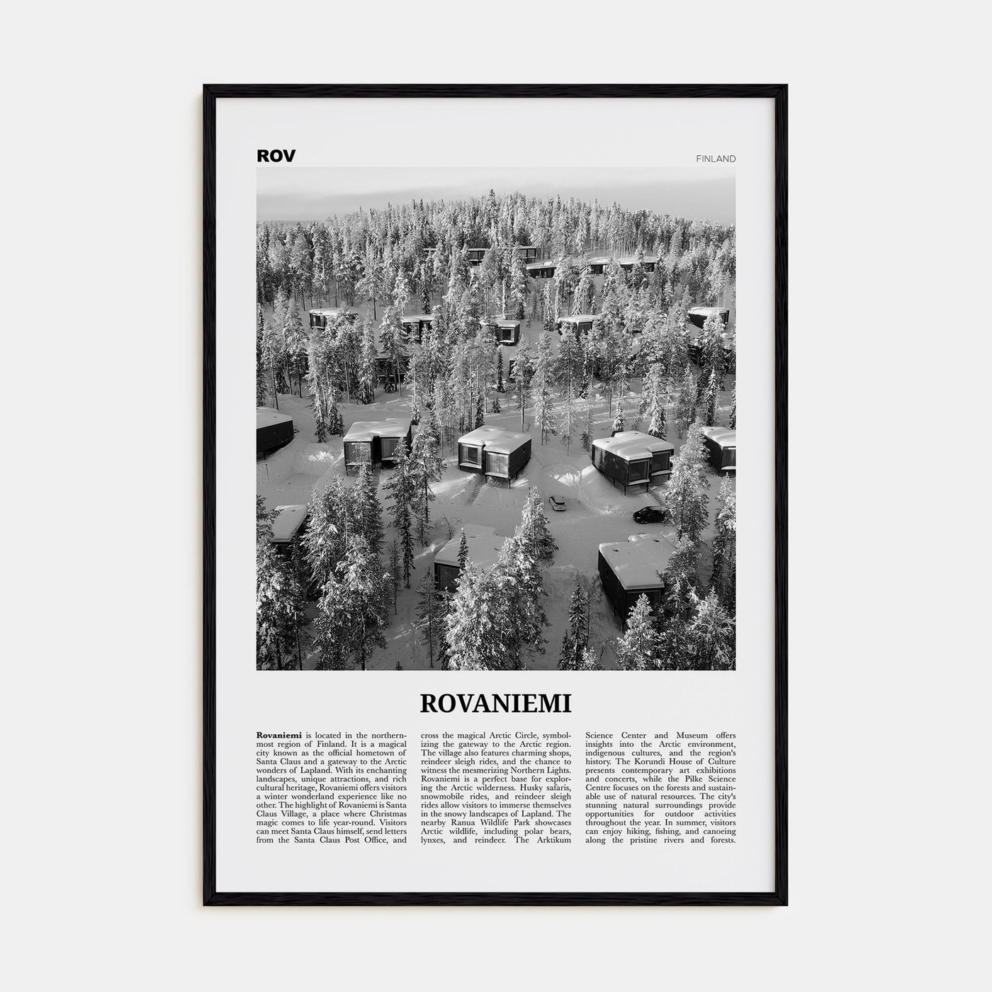 Rovaniemi Travel B&W Poster