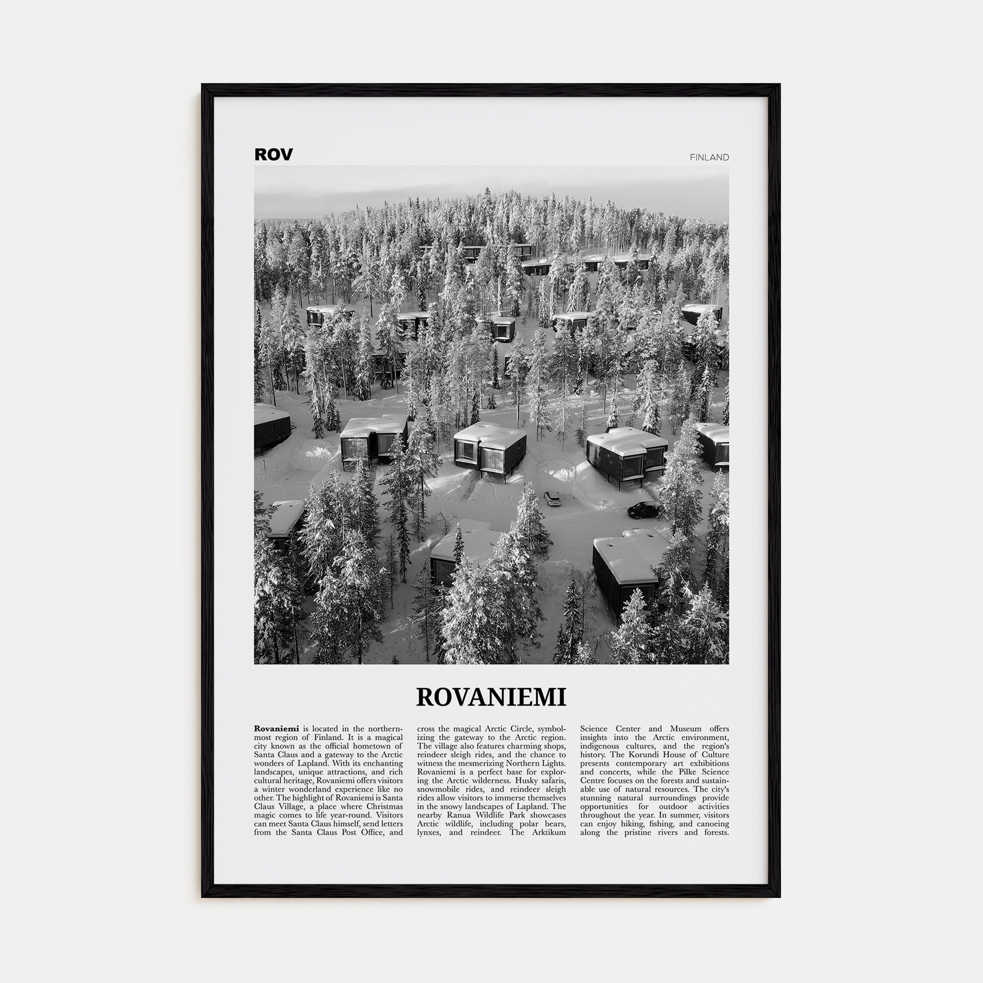 Rovaniemi Travel B&W Poster