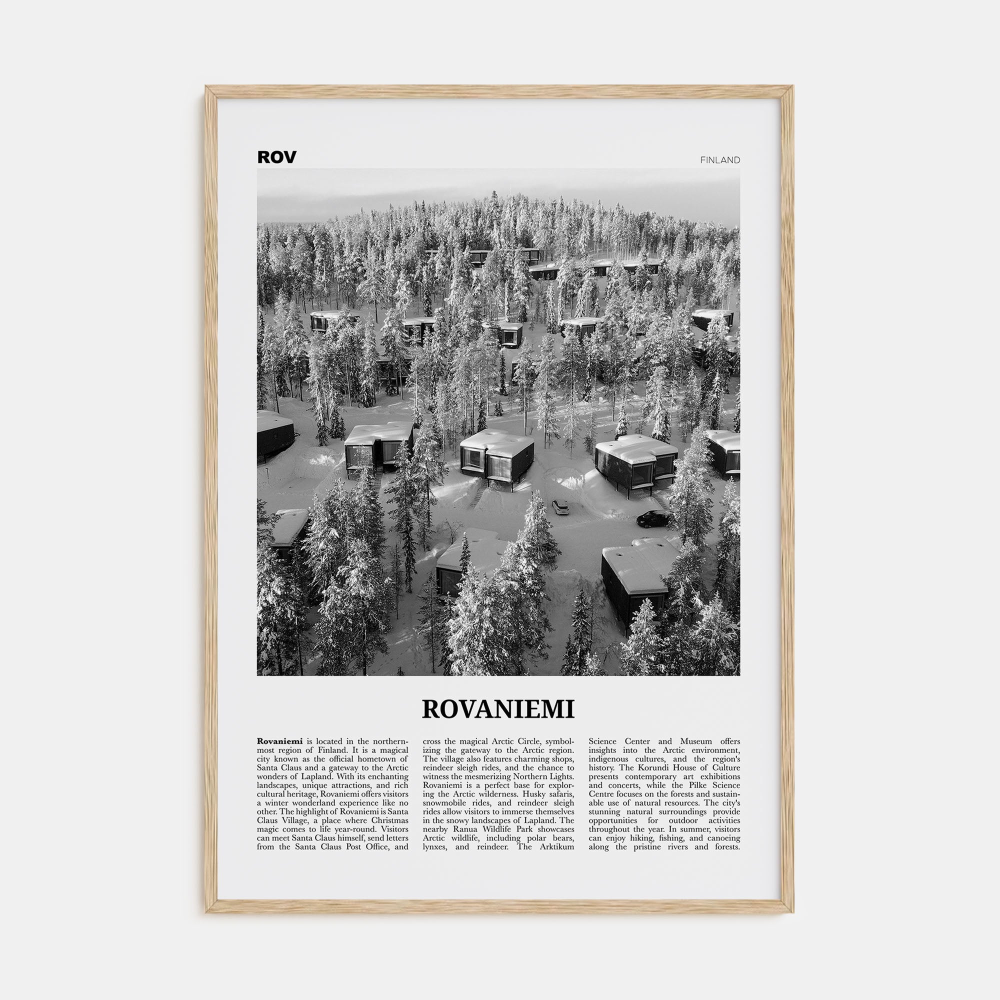 Rovaniemi Travel B&W Poster