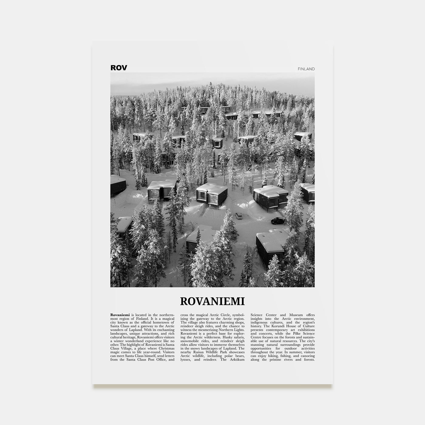 Rovaniemi Travel B&W Poster