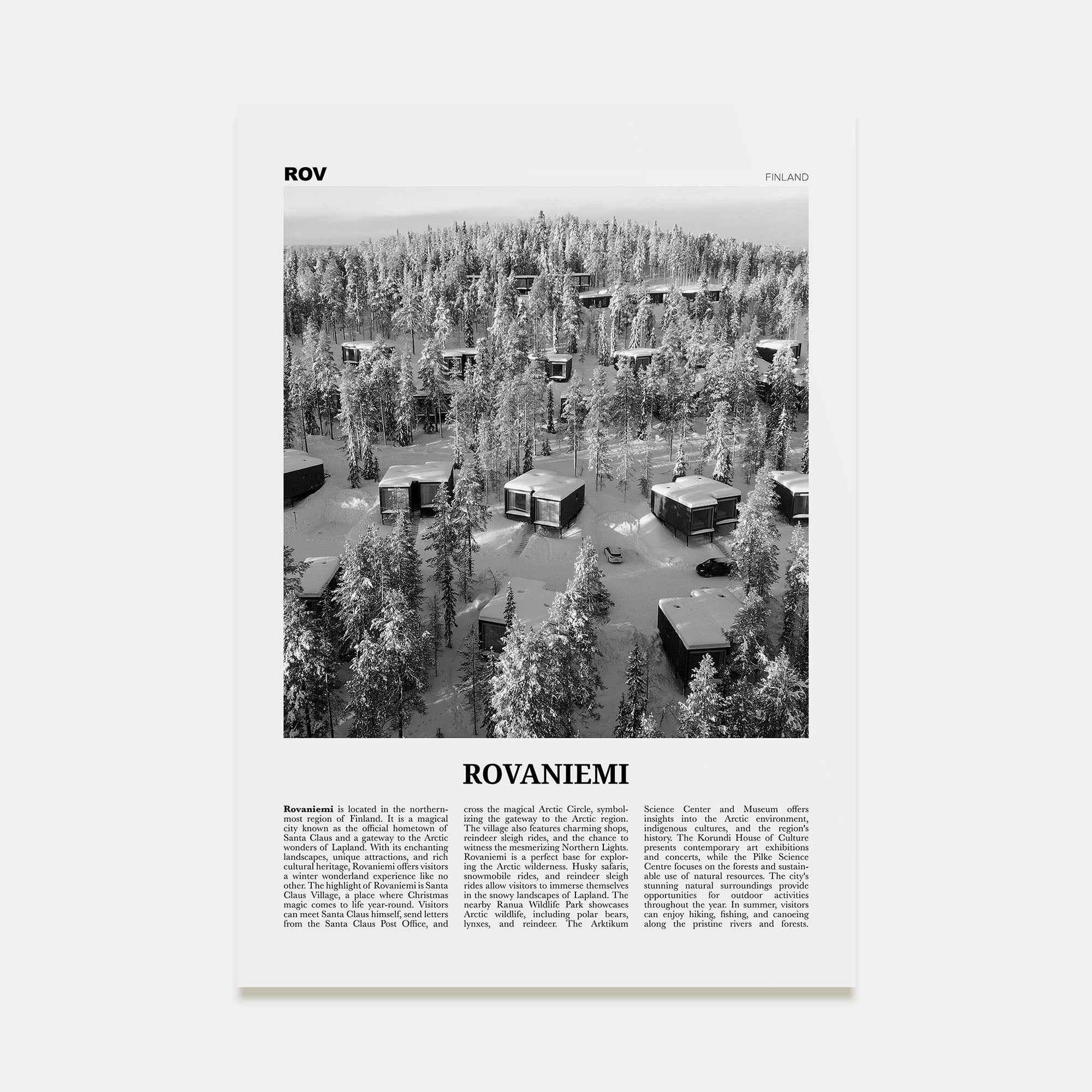 Rovaniemi Travel B&W Poster