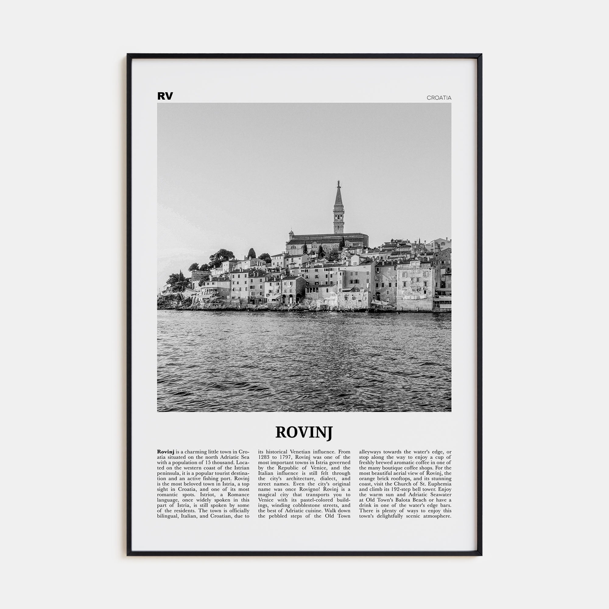 Rovinj Travel B&W Poster