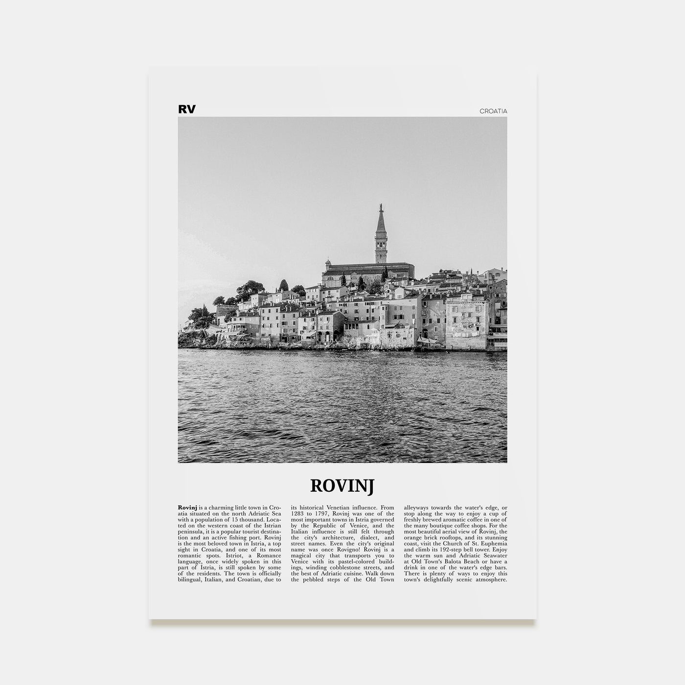 Rovinj Travel B&W Poster