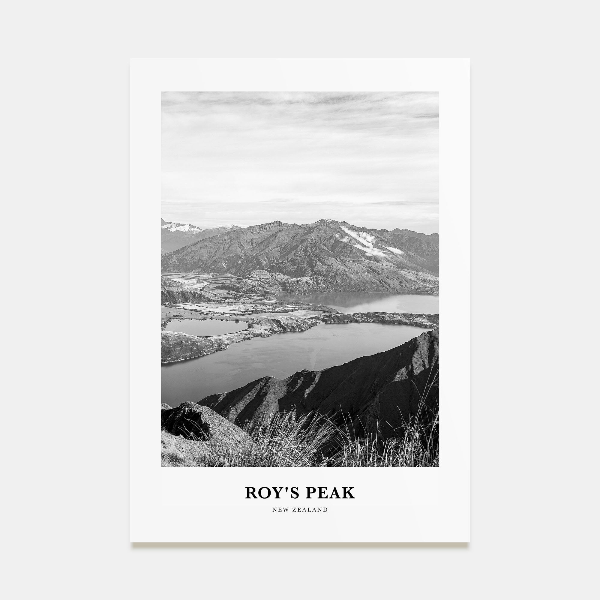 Roy's Peak Portrait B&W Poster
