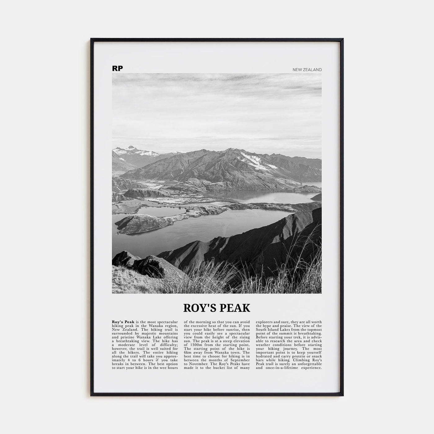 Roy's Peak Travel B&W Poster