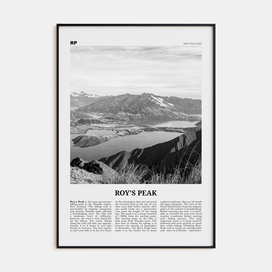 Roy's Peak Travel B&W Poster