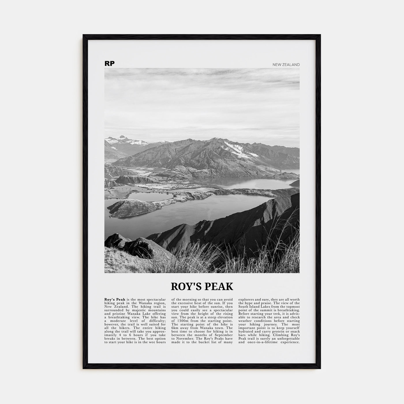 Roy's Peak Travel B&W Poster