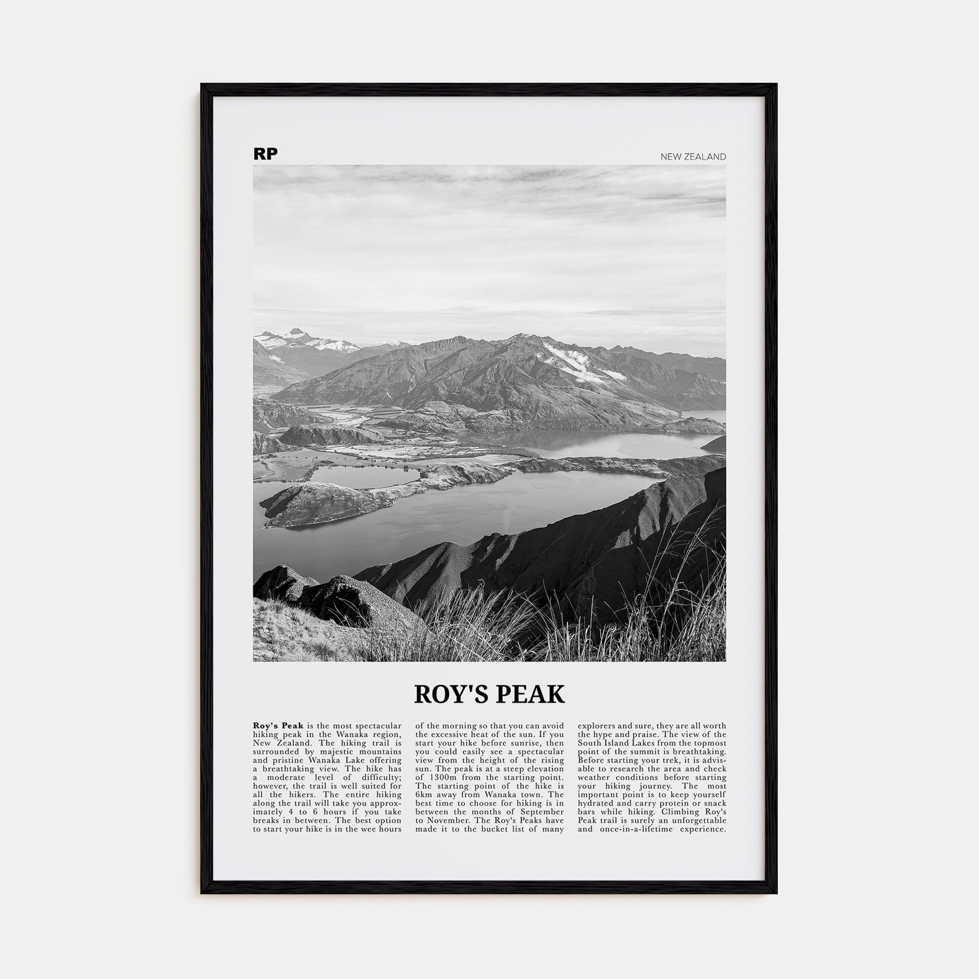Roy's Peak Travel B&W Poster