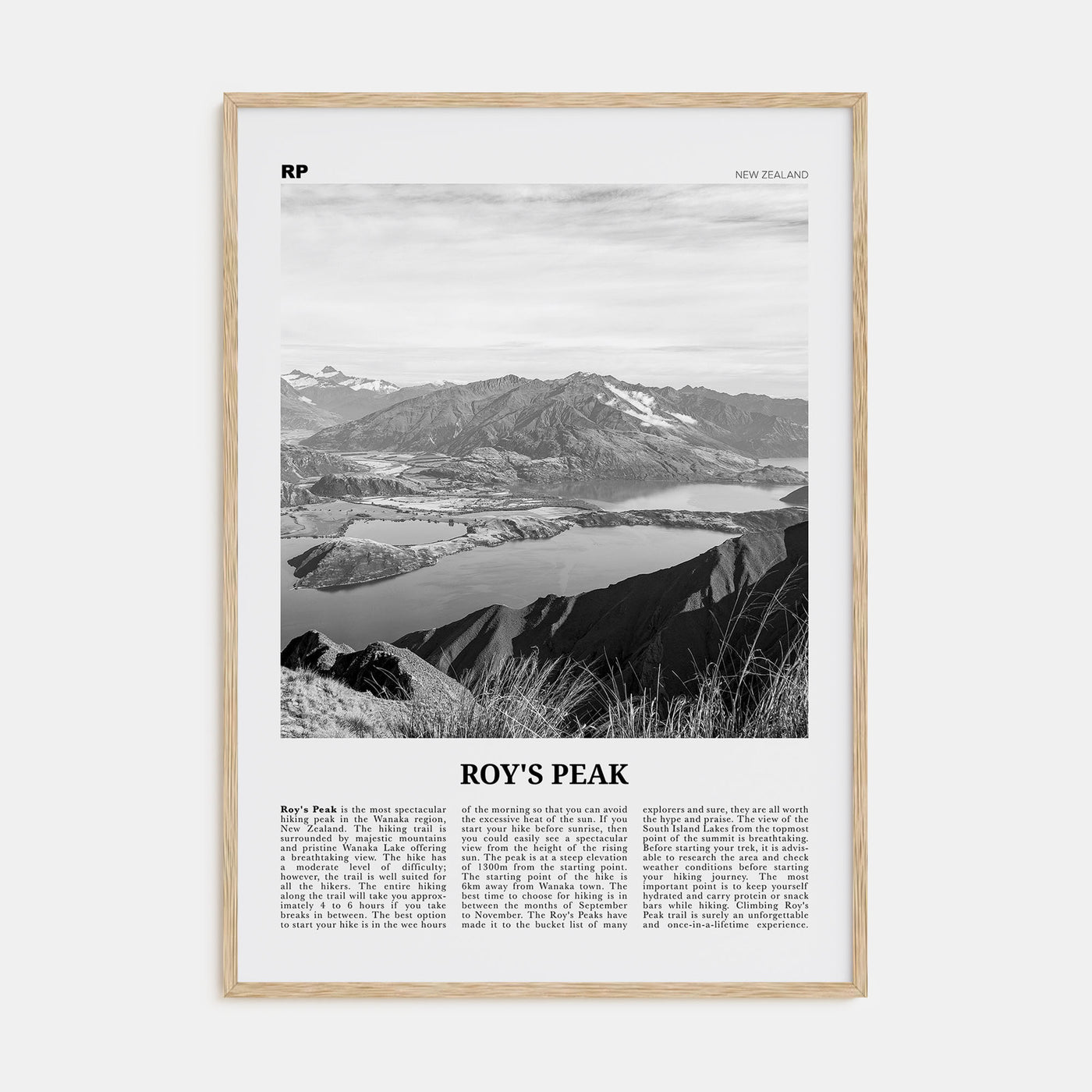 Roy's Peak Travel B&W Poster