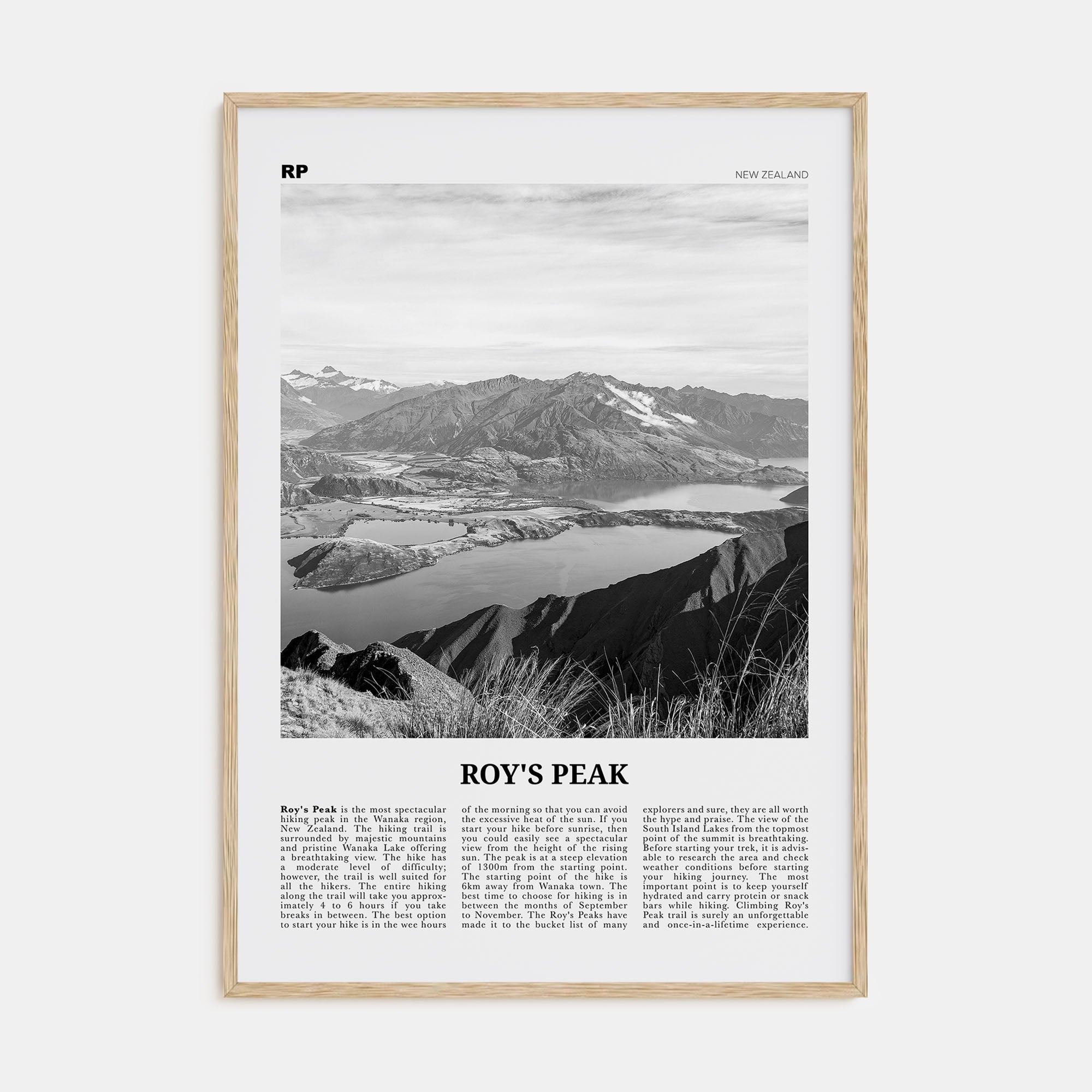 Roy's Peak Travel B&W Poster