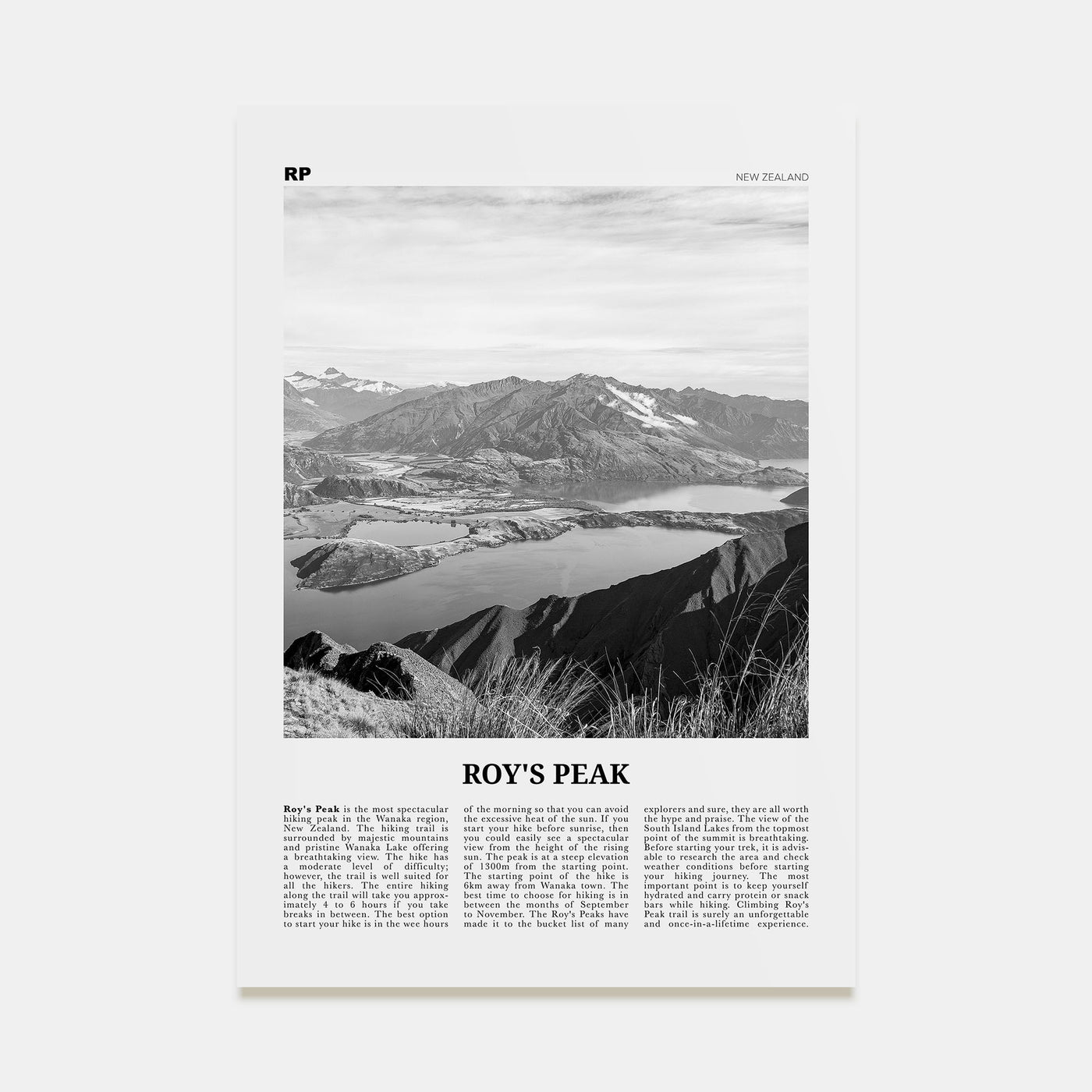 Roy's Peak Travel B&W Poster