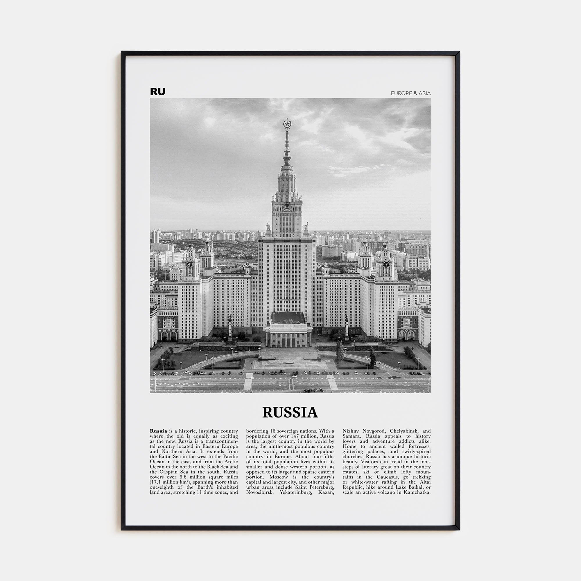 Russia Travel B&W Poster