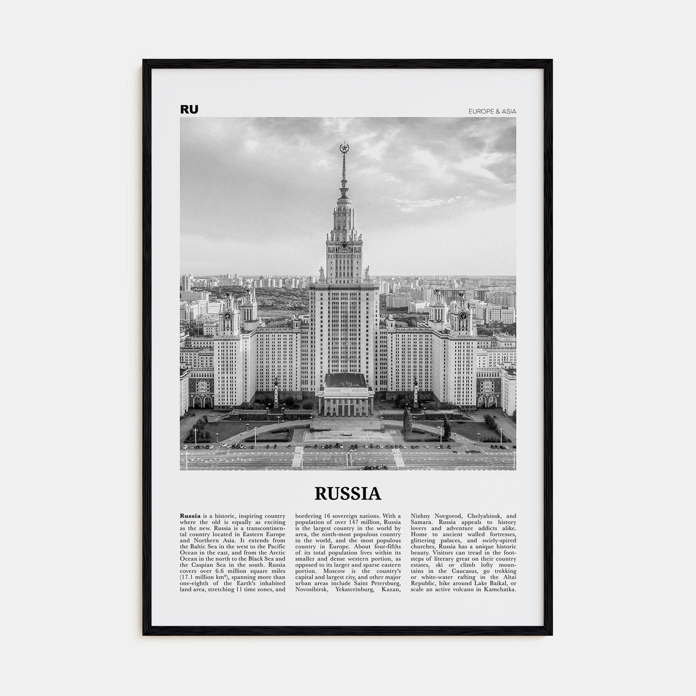 Russia Travel B&W Poster