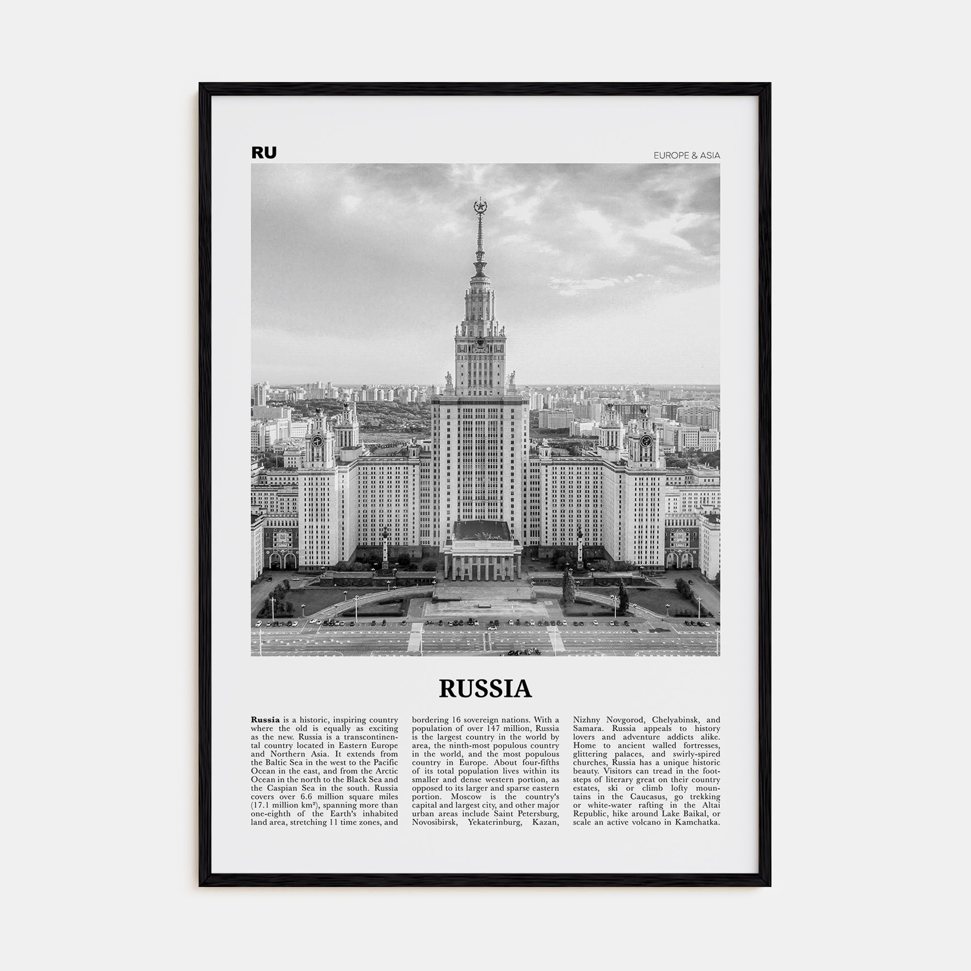 Russia Travel B&W Poster