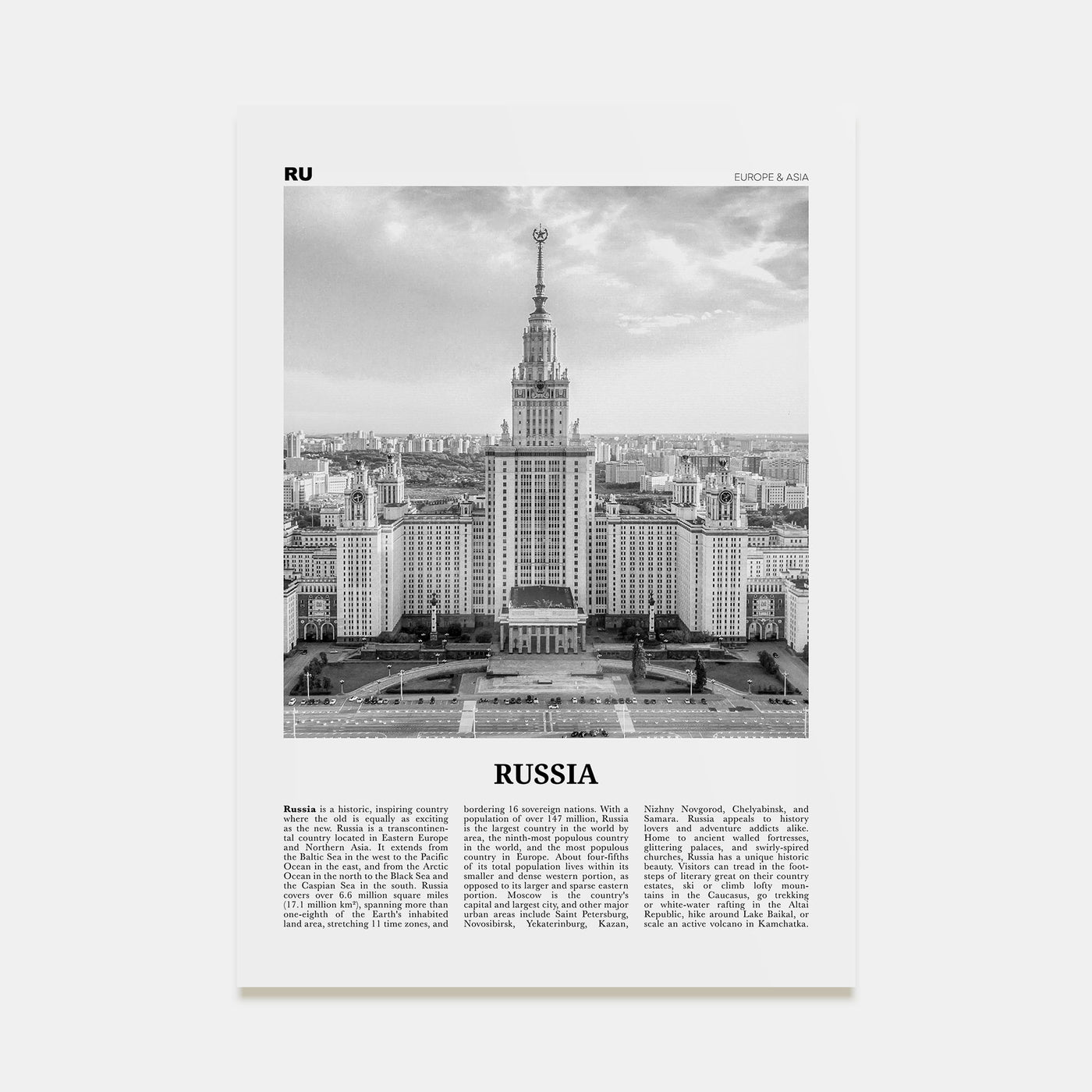Russia Travel B&W Poster