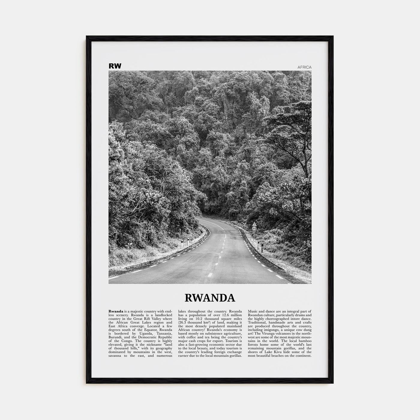 Rwanda Travel B&W Poster