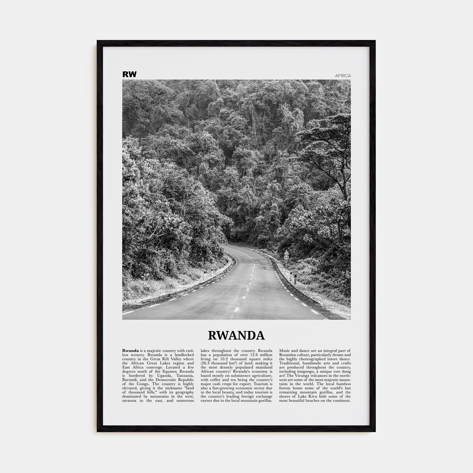 Rwanda Travel B&W Poster