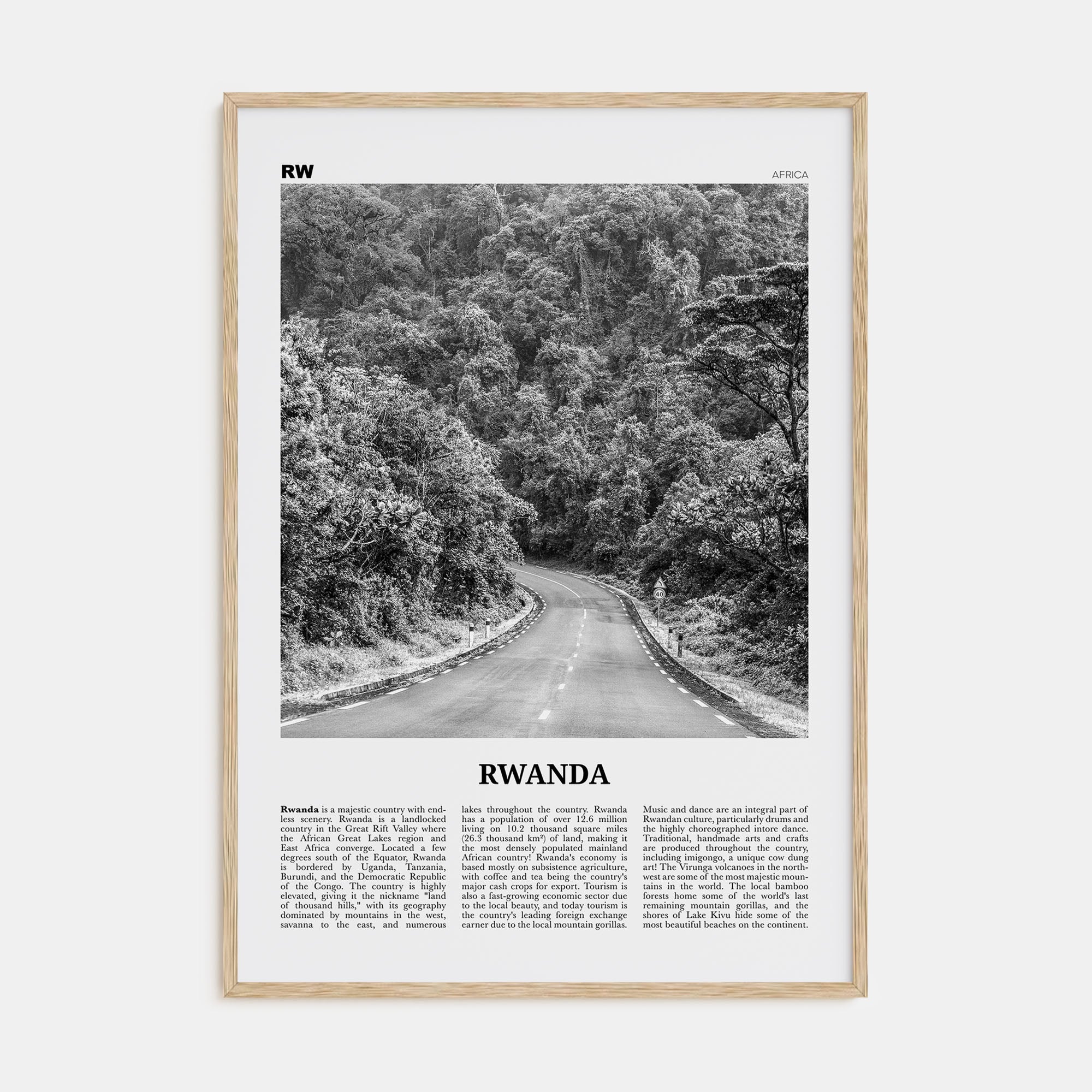 Rwanda Travel B&W Poster