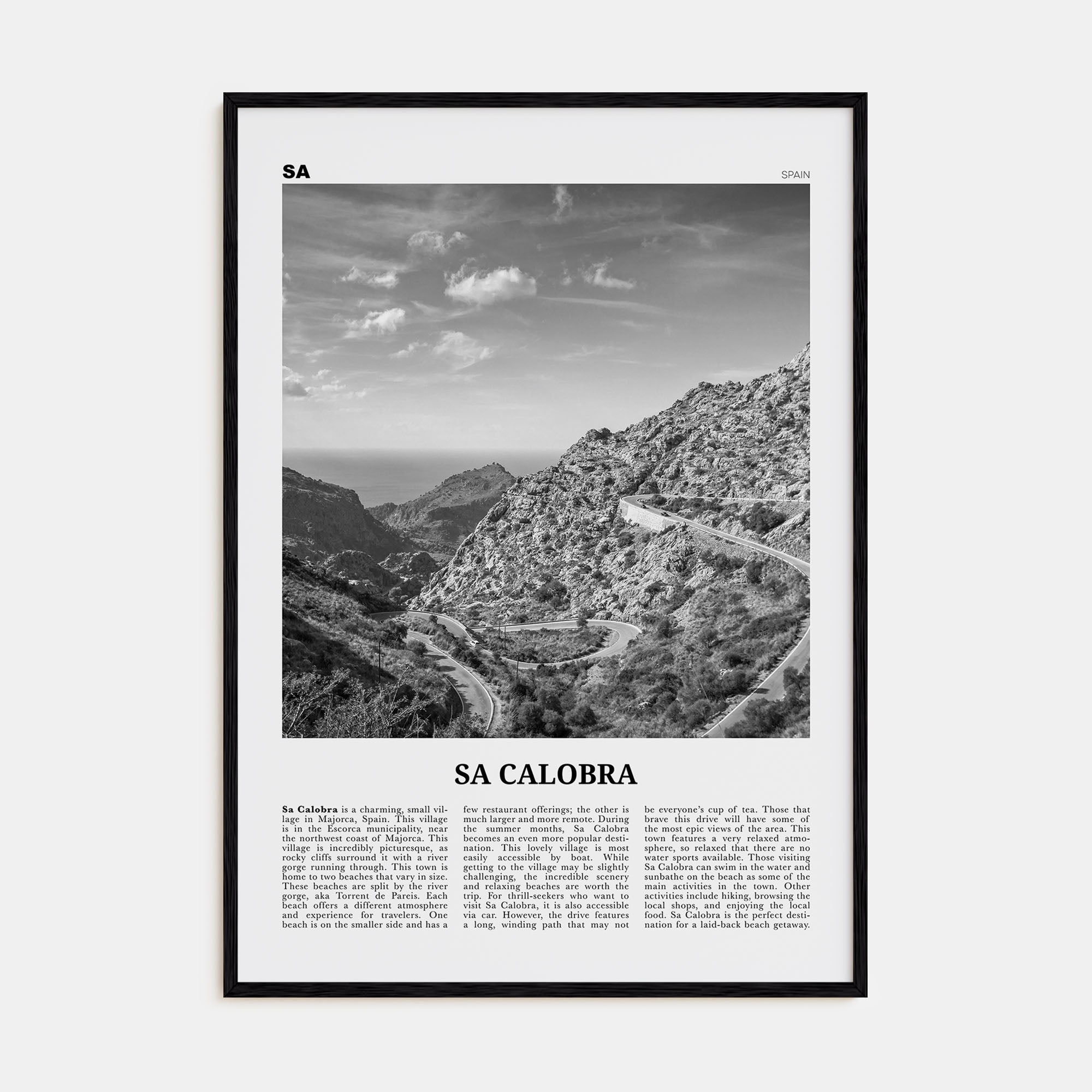 Sa Calobra Travel B&W Poster