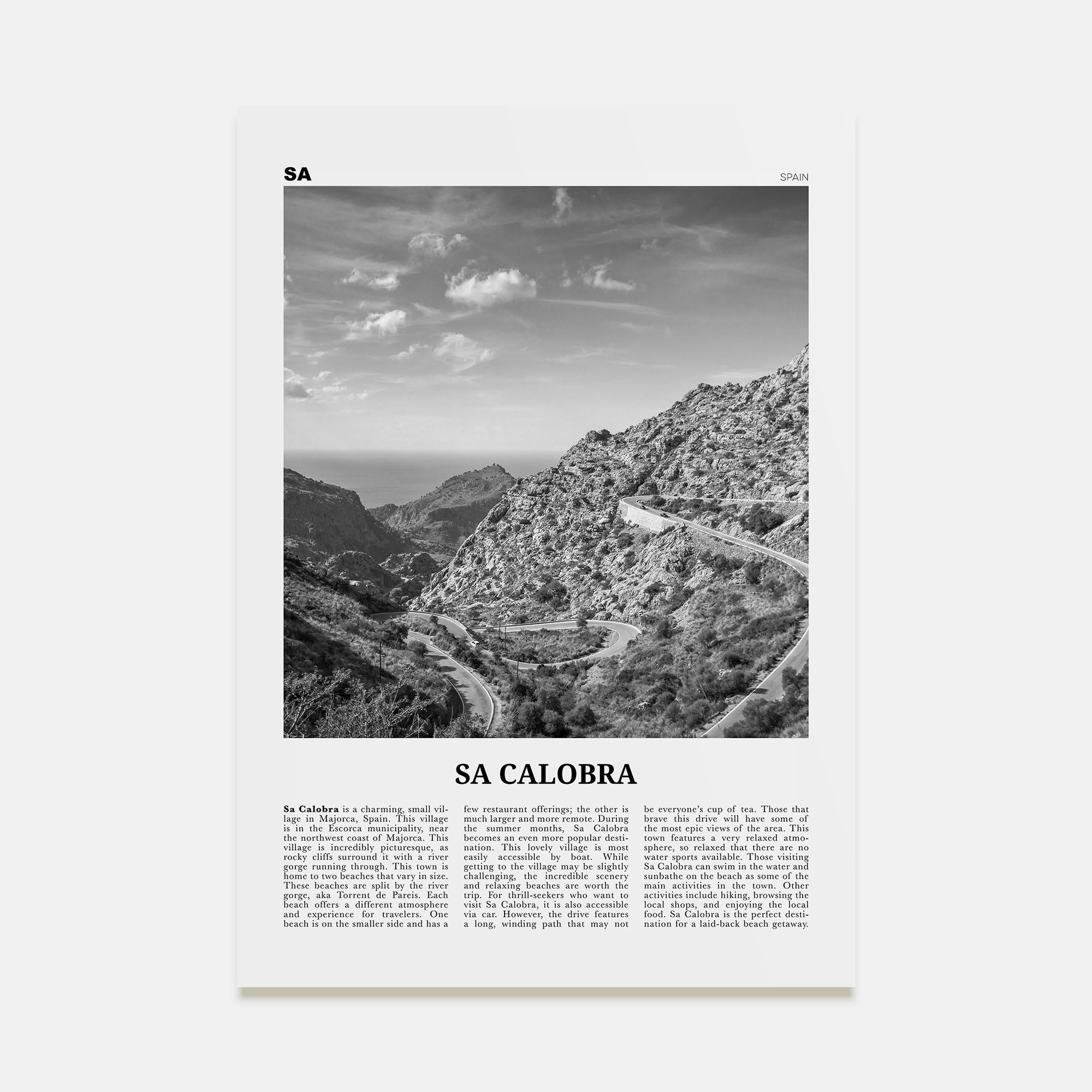 Sa Calobra Travel B&W Poster
