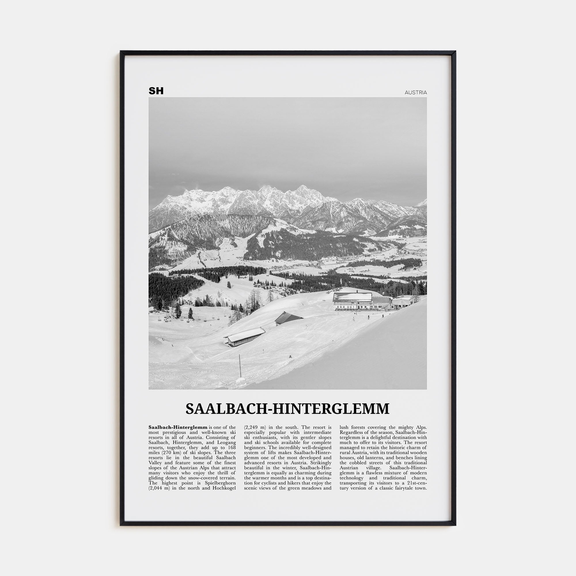 Saalbach-Hinterglemm Travel B&W Poster