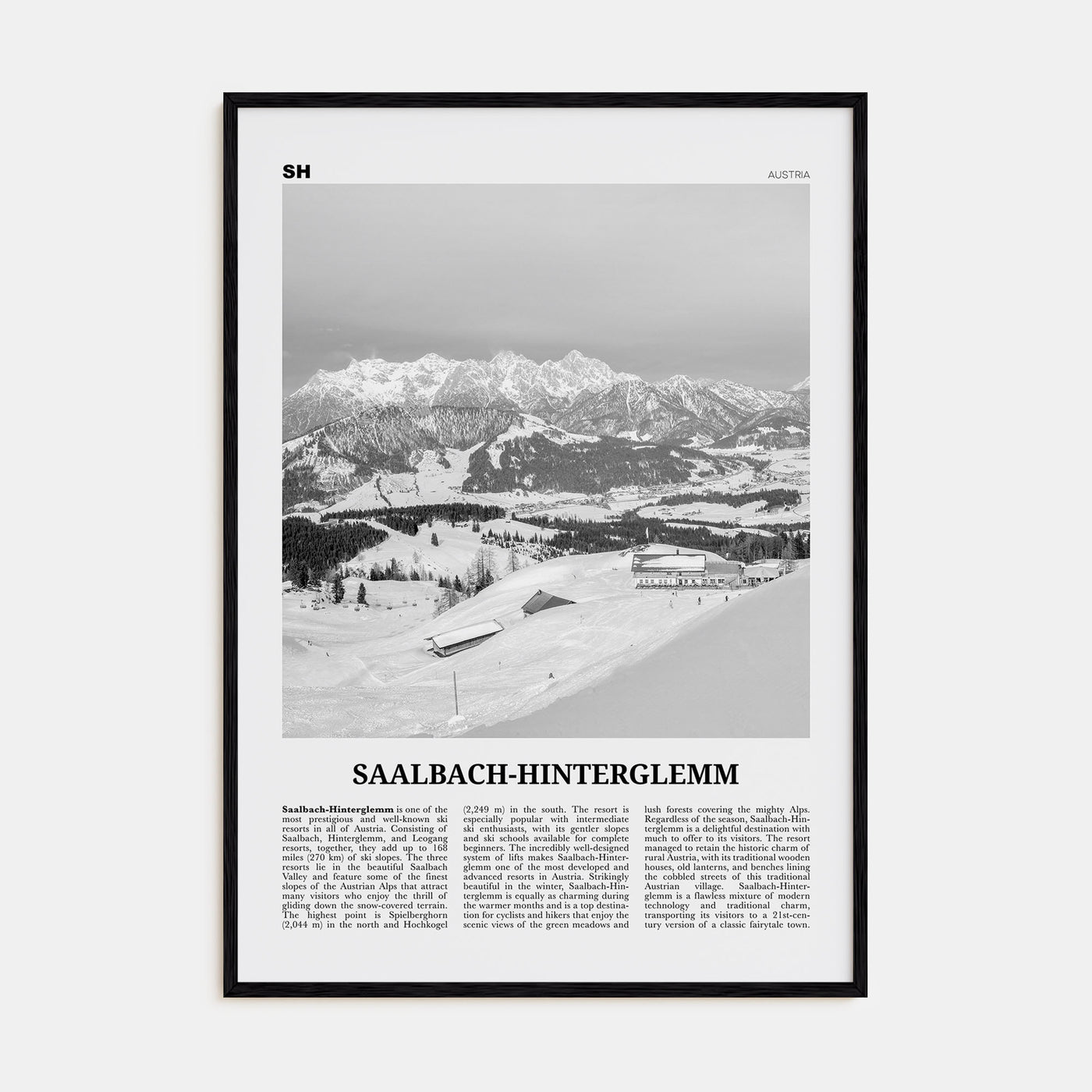 Saalbach-Hinterglemm Travel B&W Poster