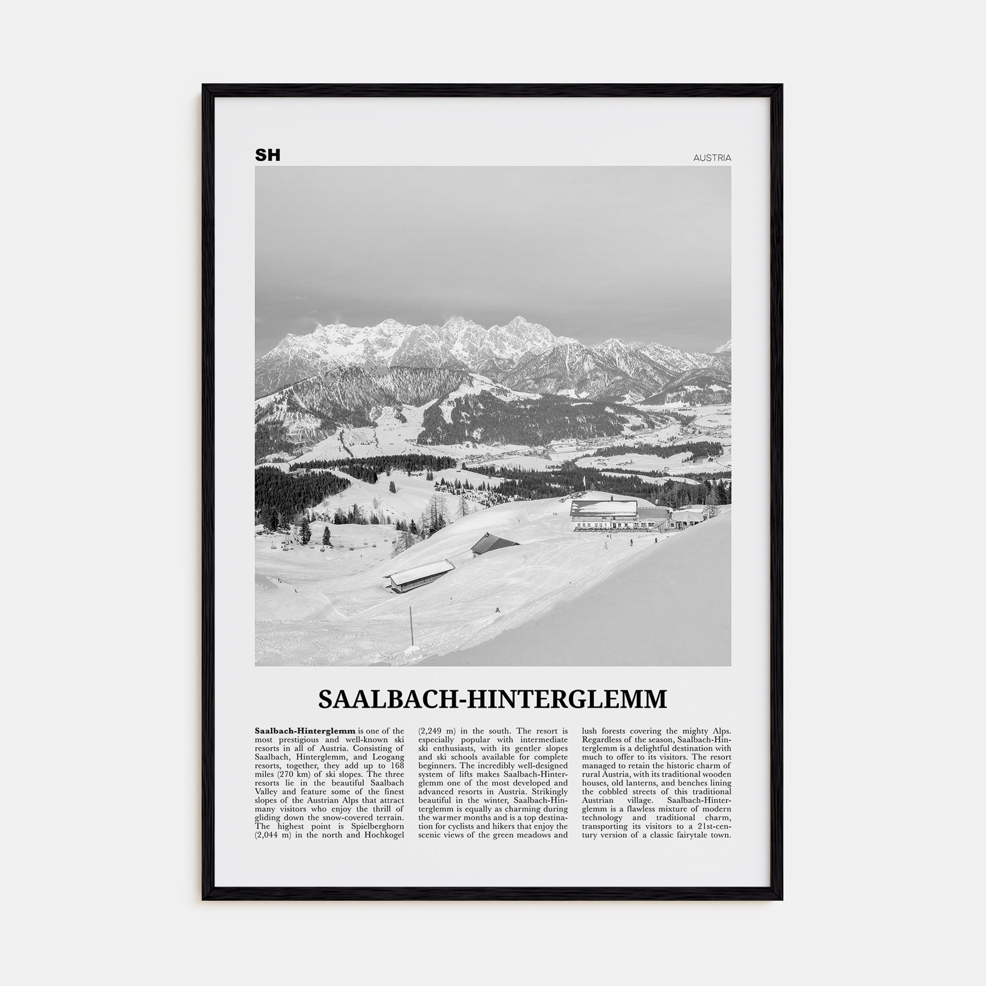 Saalbach-Hinterglemm Travel B&W Poster