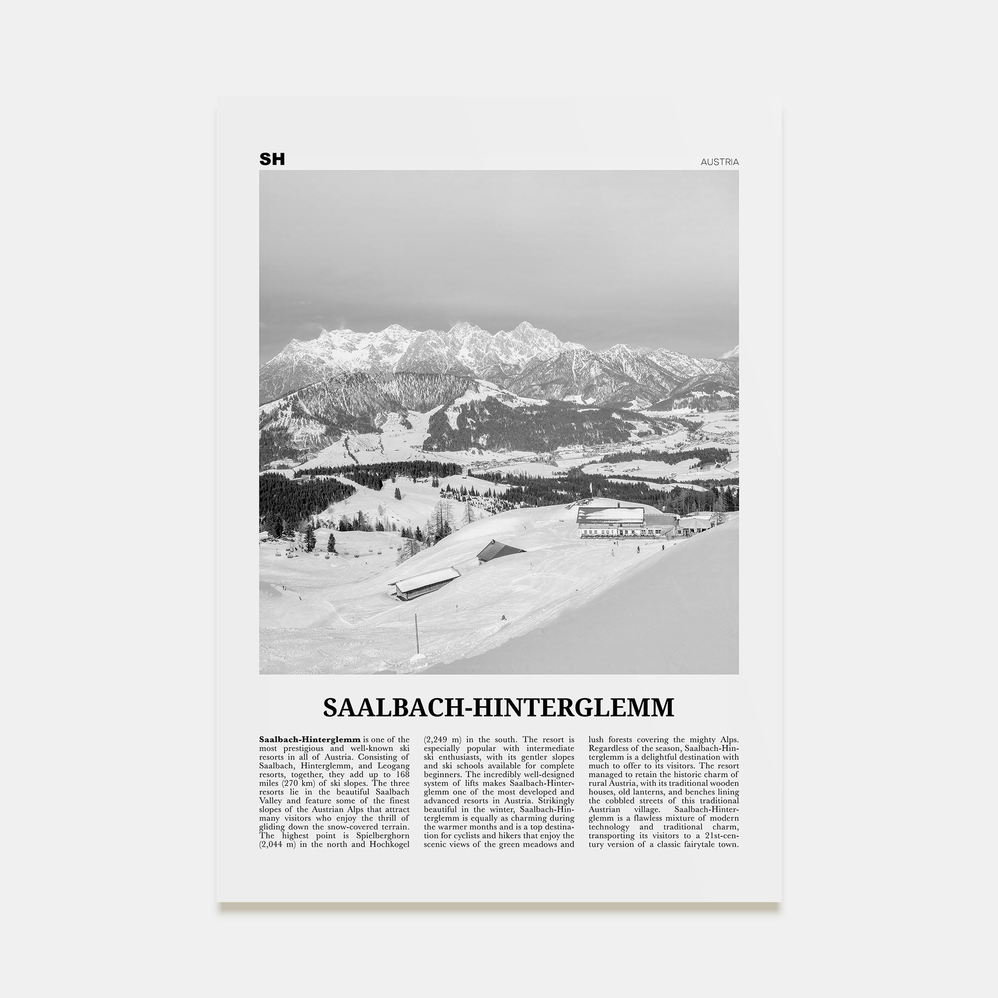 Saalbach-Hinterglemm Travel B&W Poster